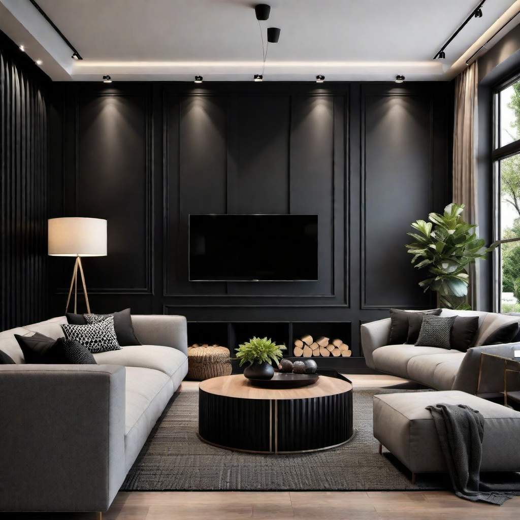 Cozy and Dramatic: Black Accent Wall Living Room