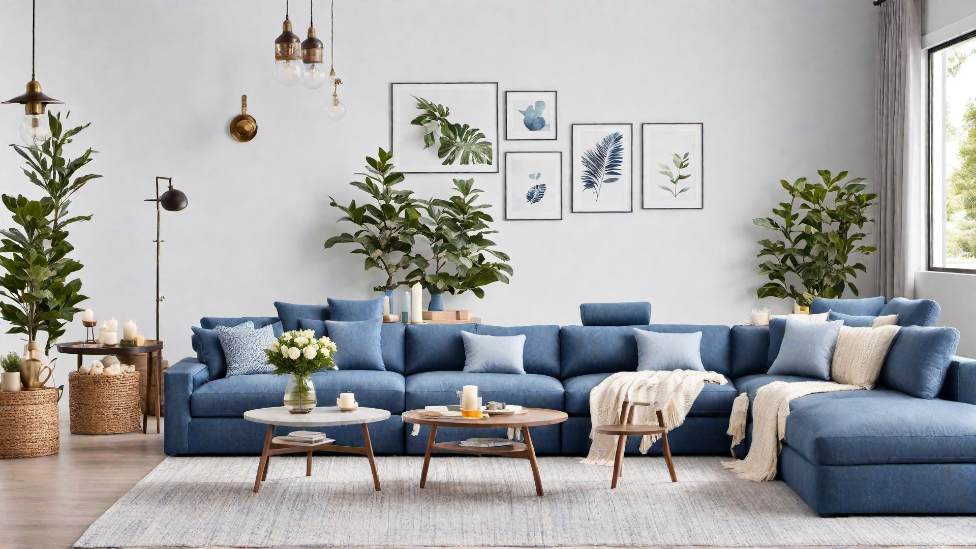 Family-Friendly Space: Denim Blue Sectional Sofa
