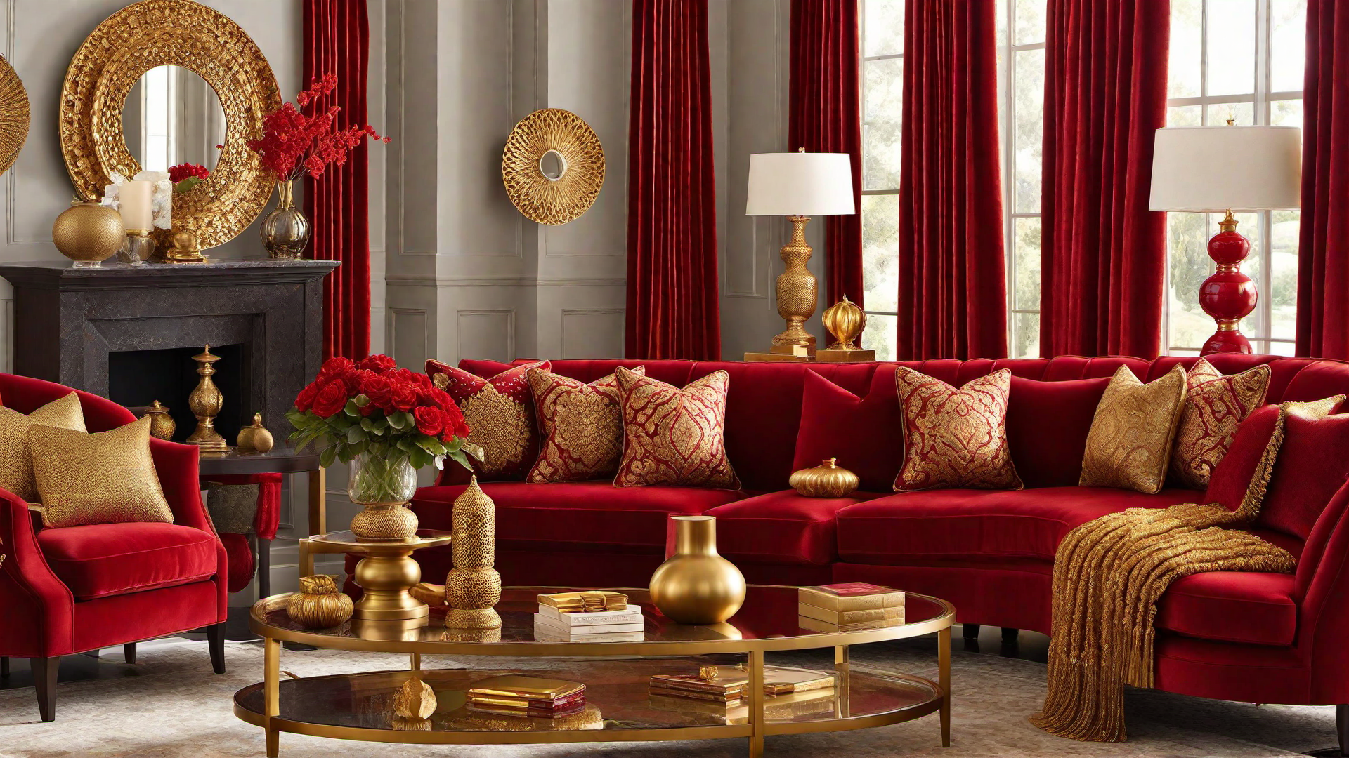 Eclectic Mix: Red and Gold Decorative Accents in a Sitting Area