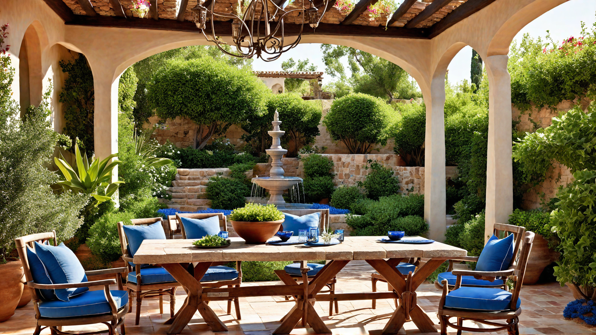 Mediterranean Bliss: Terracotta Tiles and Blue Accents