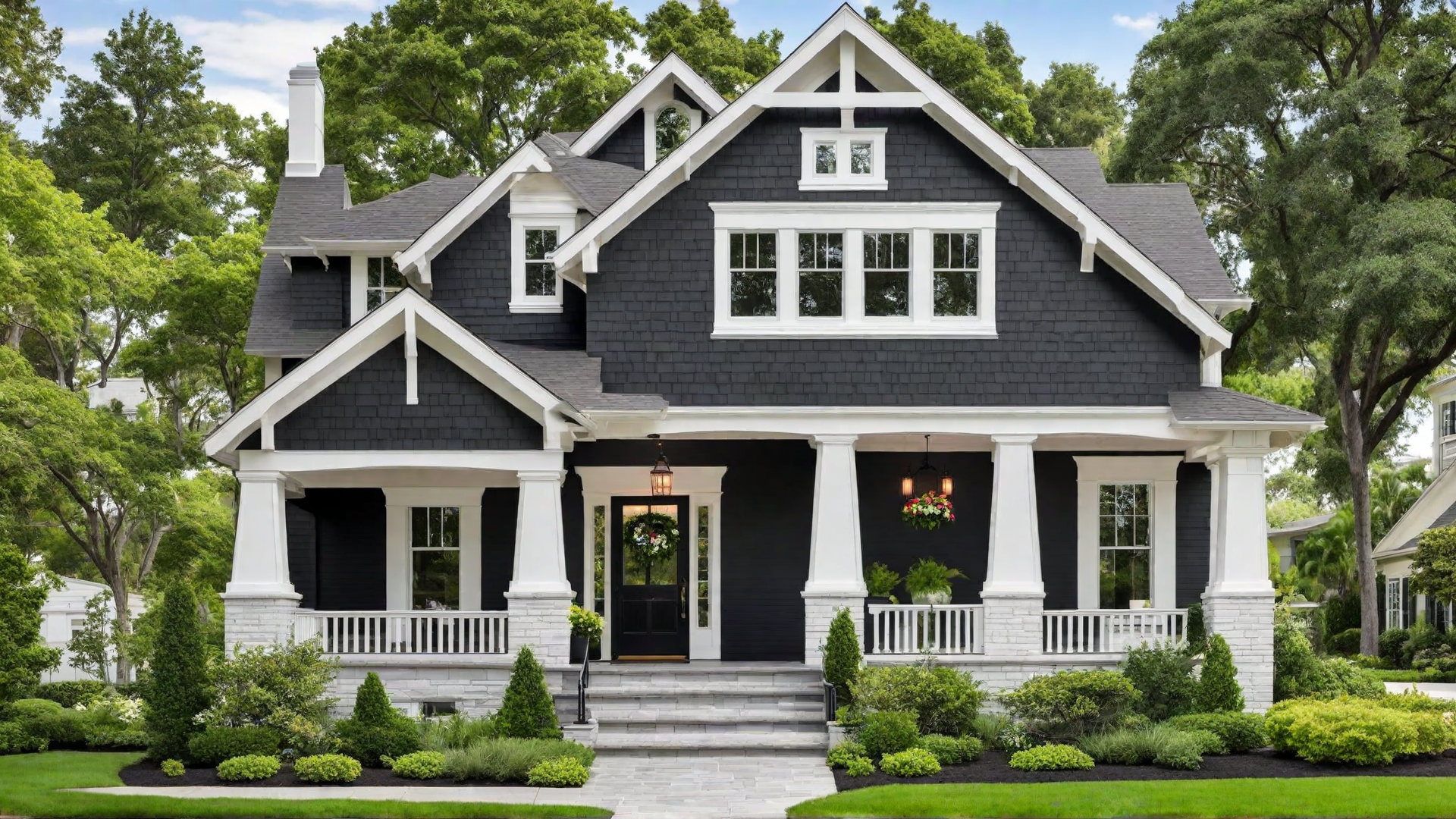 Craftsman Influence: Black Bungalow with Traditional Elements