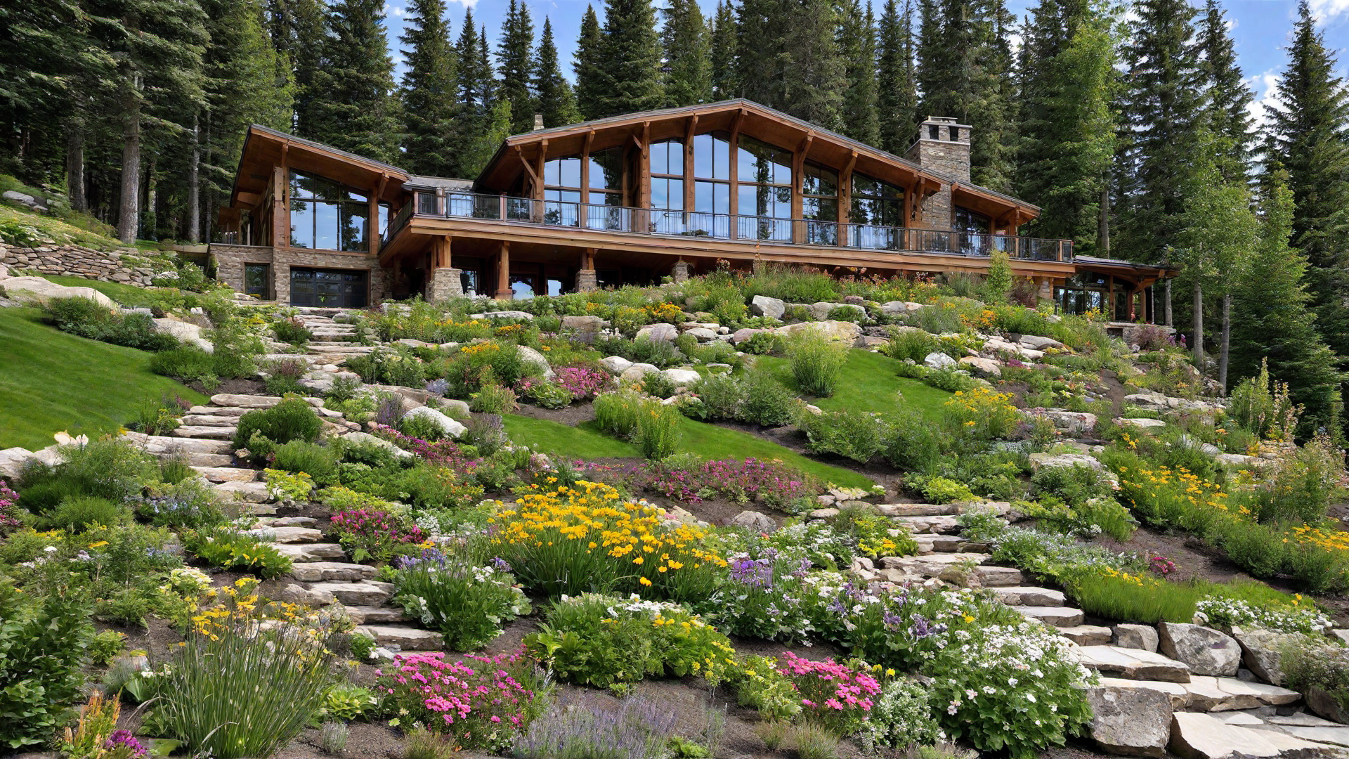 Terraced Garden Leading Up to Mountain House