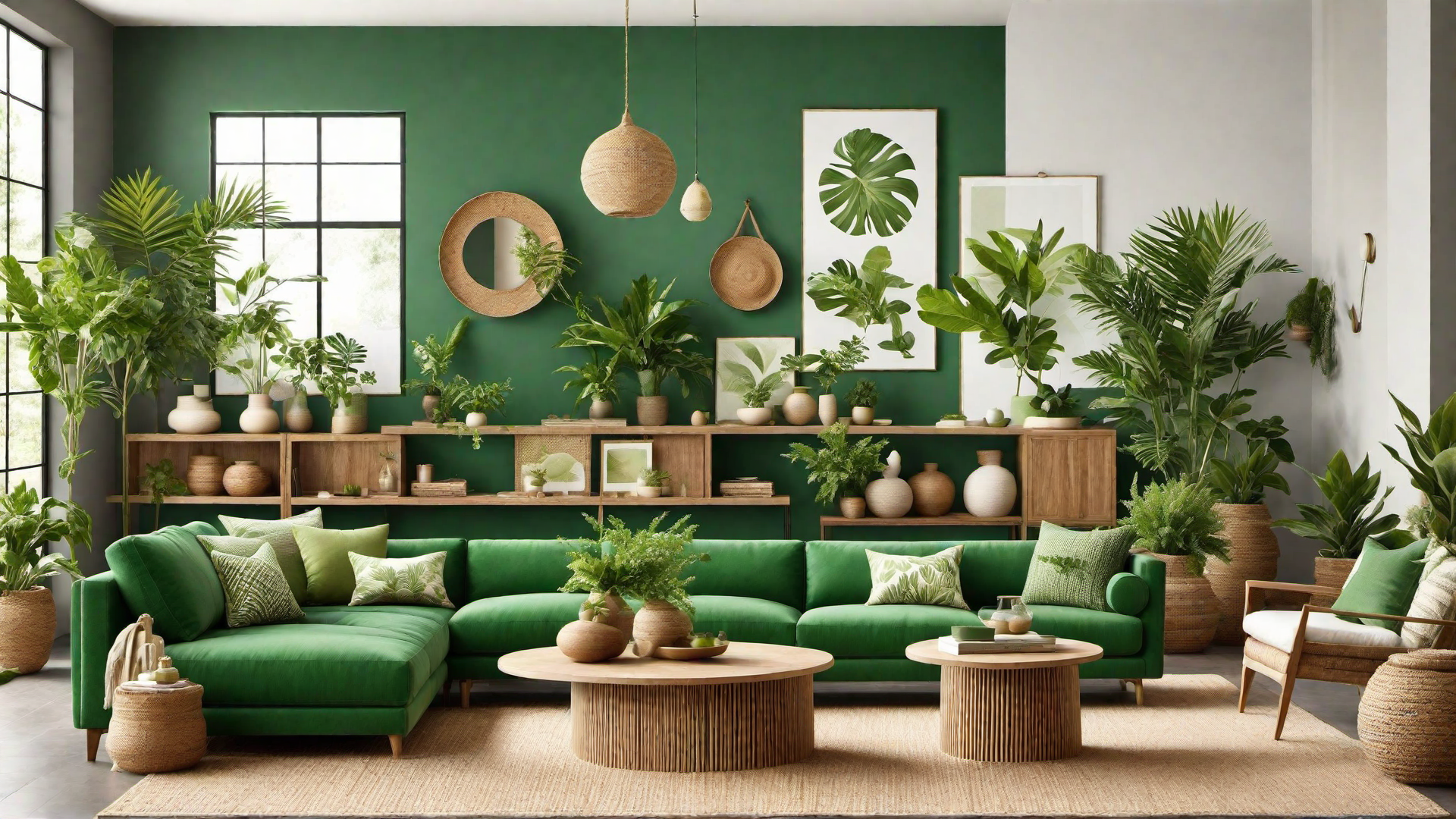 Natural Elegance: Green Living Room with Earthy Tones