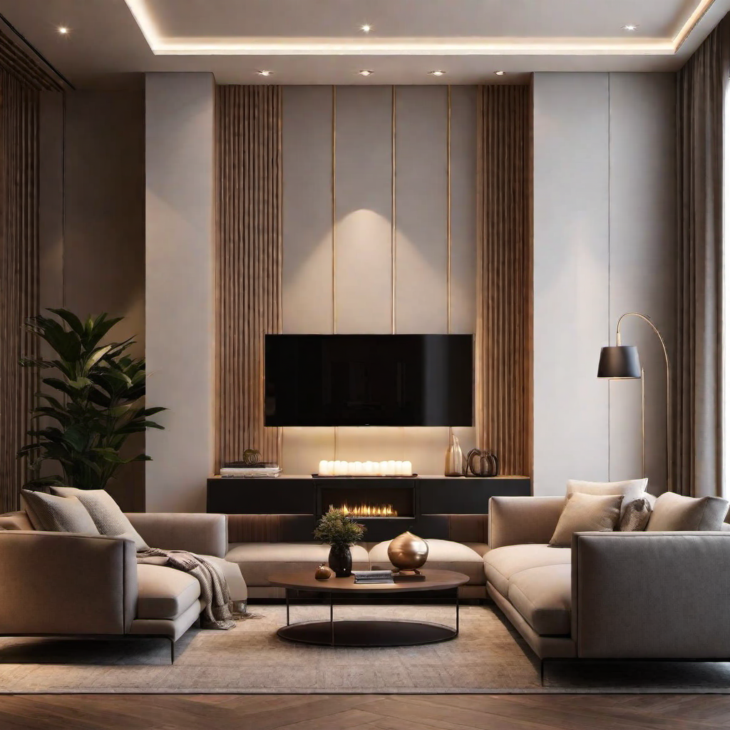Warm Lighting: Cozy Home Living Room with Dimmable Lamps