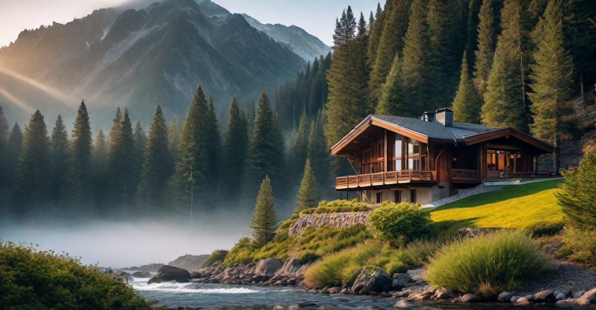 Mountain Retreat: Cozy Wood Slat Exterior Wall