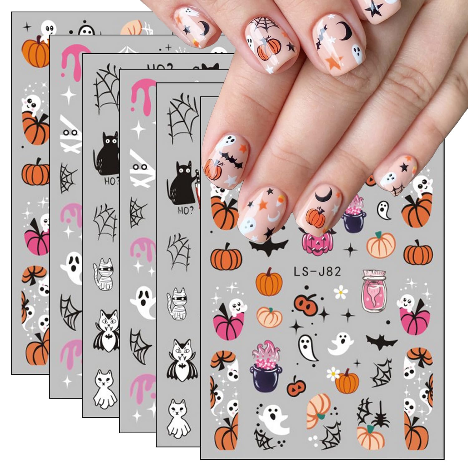 Halloween ghost pumpkin bat and skull nail art sticker sheets