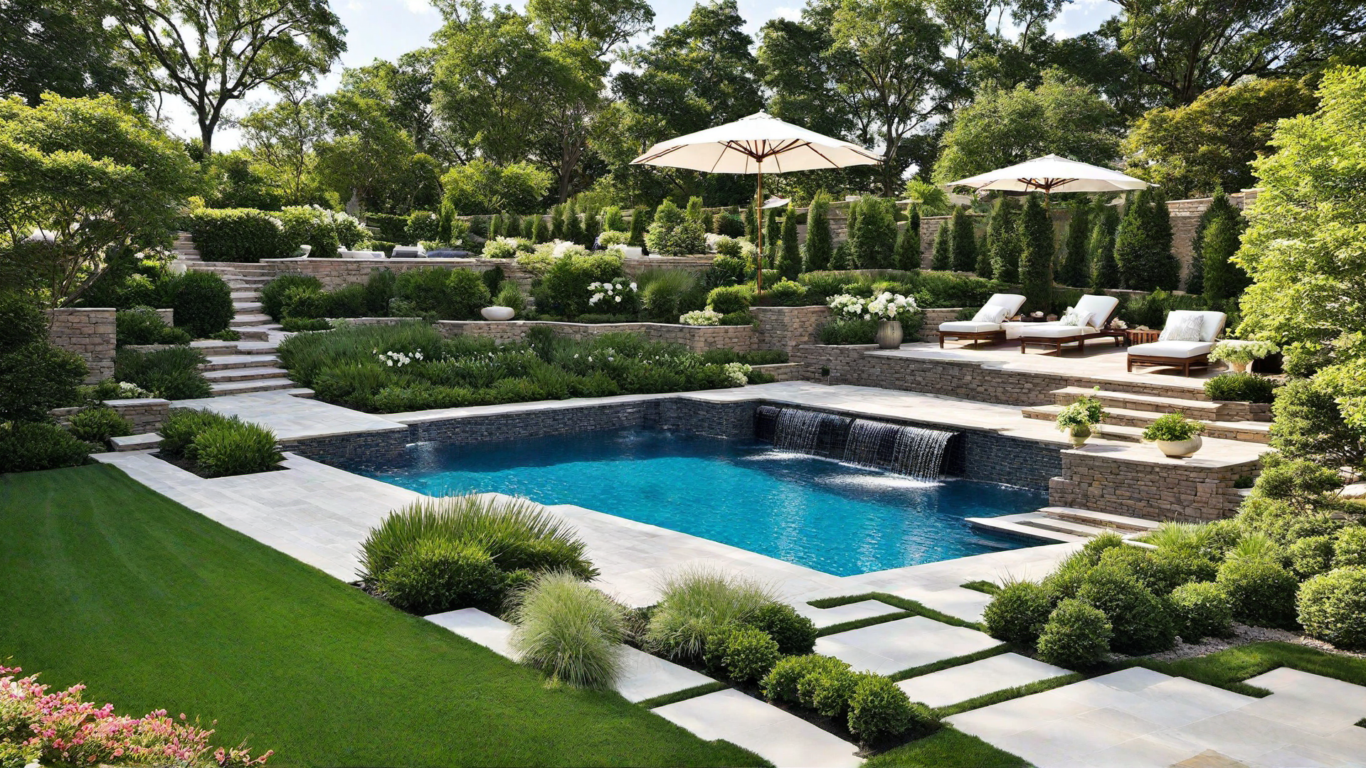 Luxurious Oasis: Infinity Edge Pool with Waterfall Feature