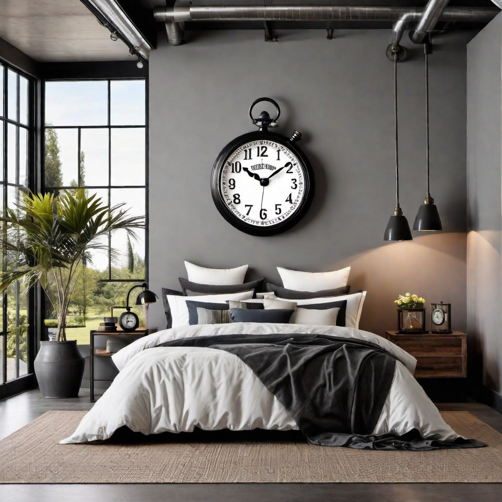 Industrial Bedroom Technology: Vintage Clock and Gadgets