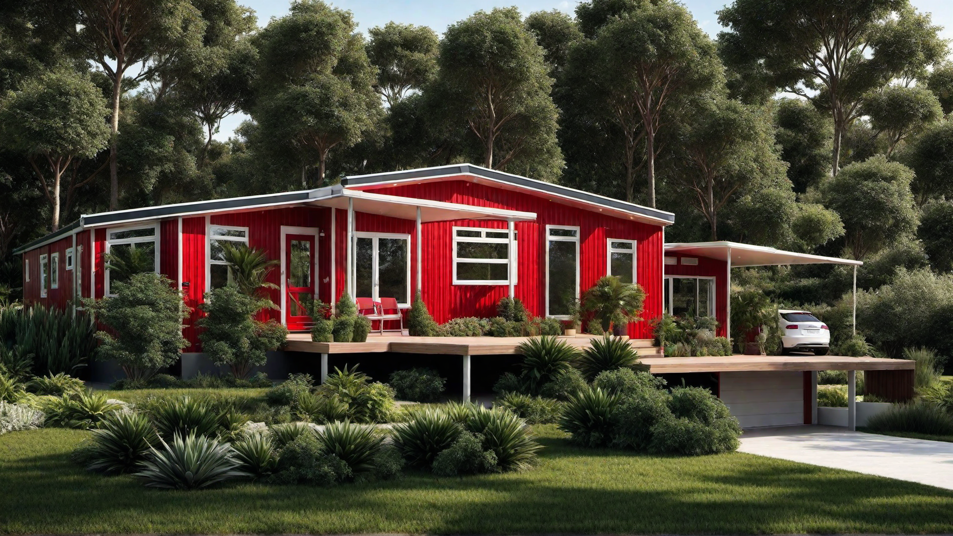 Red Mobile Home in Nature