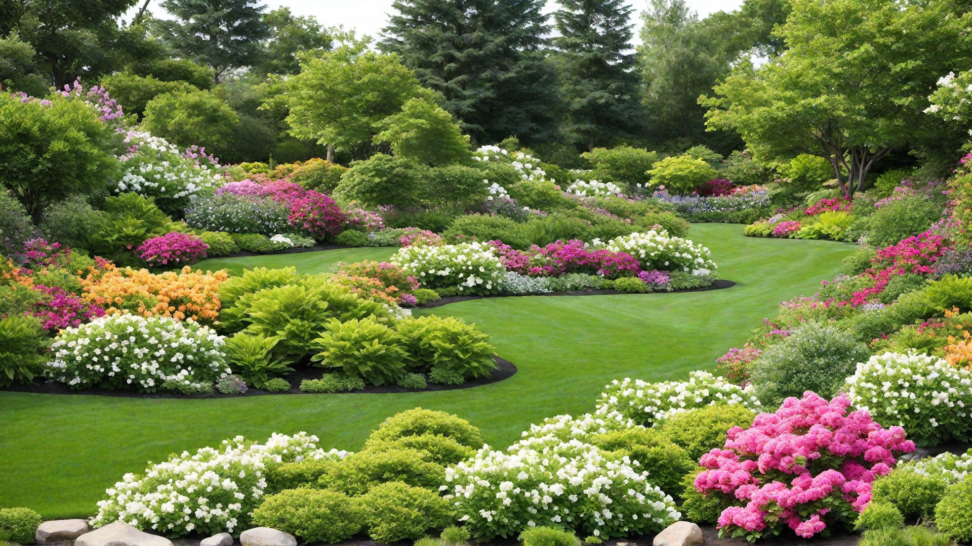 Flowering Shrubs Creating a Colorful Border