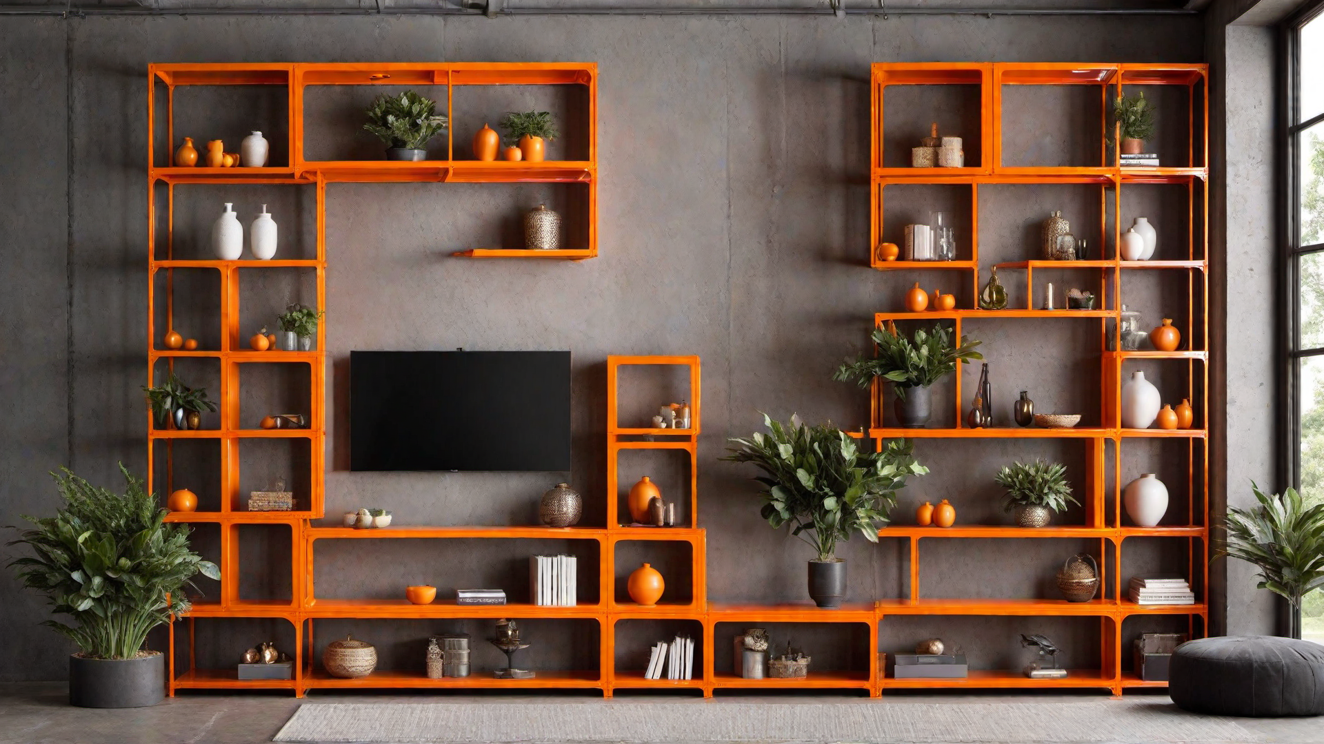 Industrial Chic: Orange Metal Shelving Unit