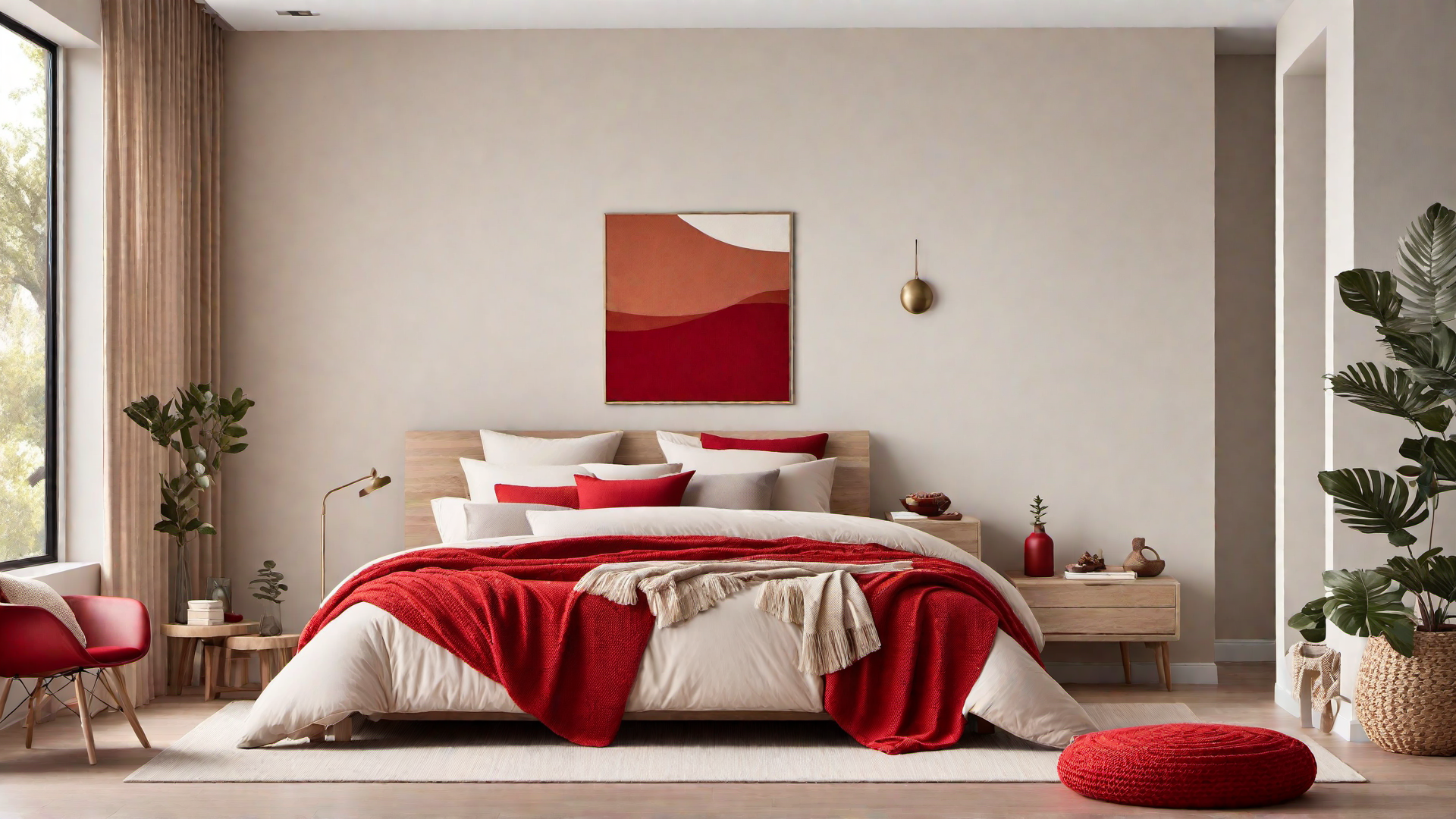 Scandinavian Style: Red Throw Blanket in a Minimalist Bedroom