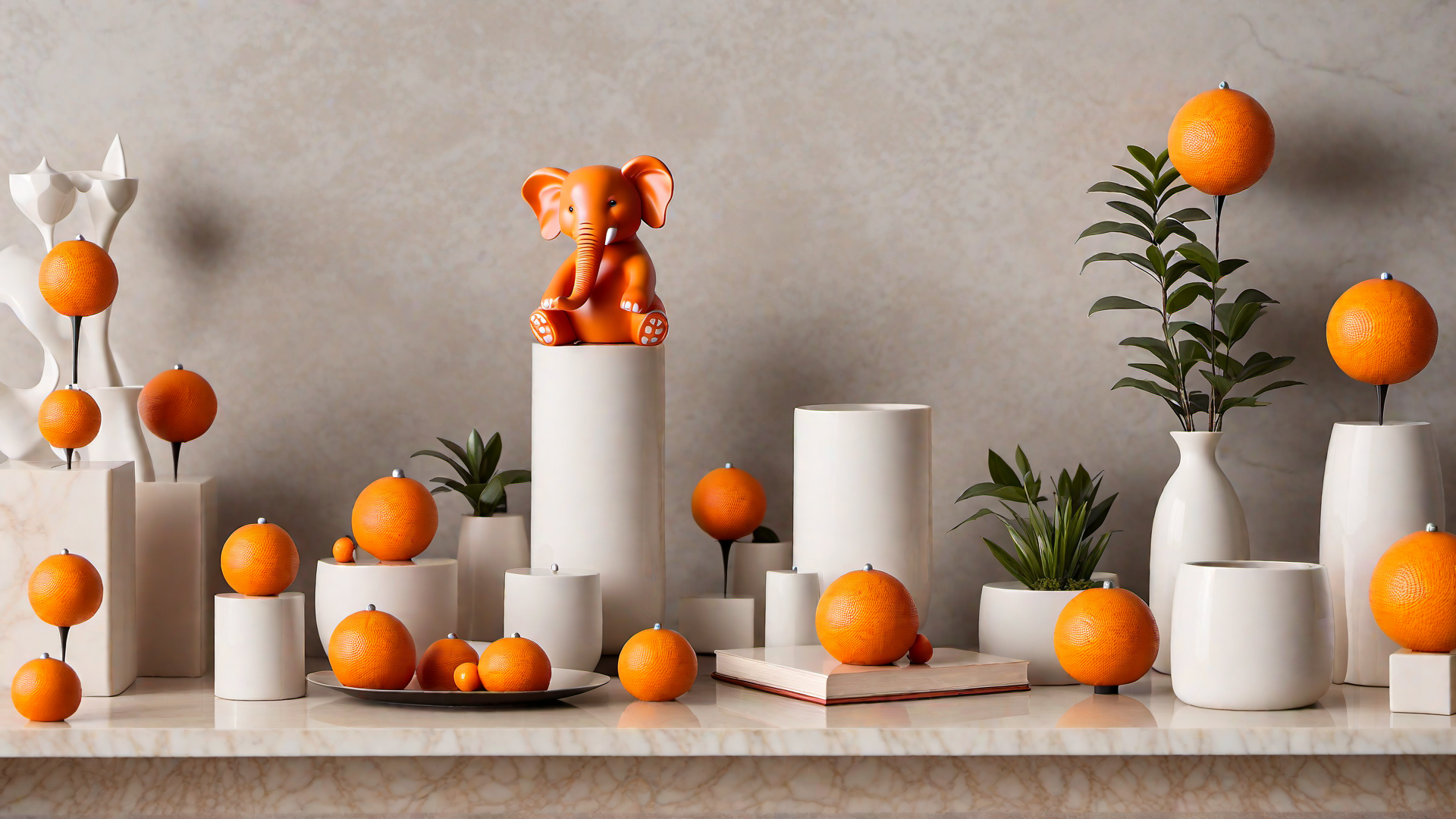 Whimsical Decor: Orange Elephant Figurines