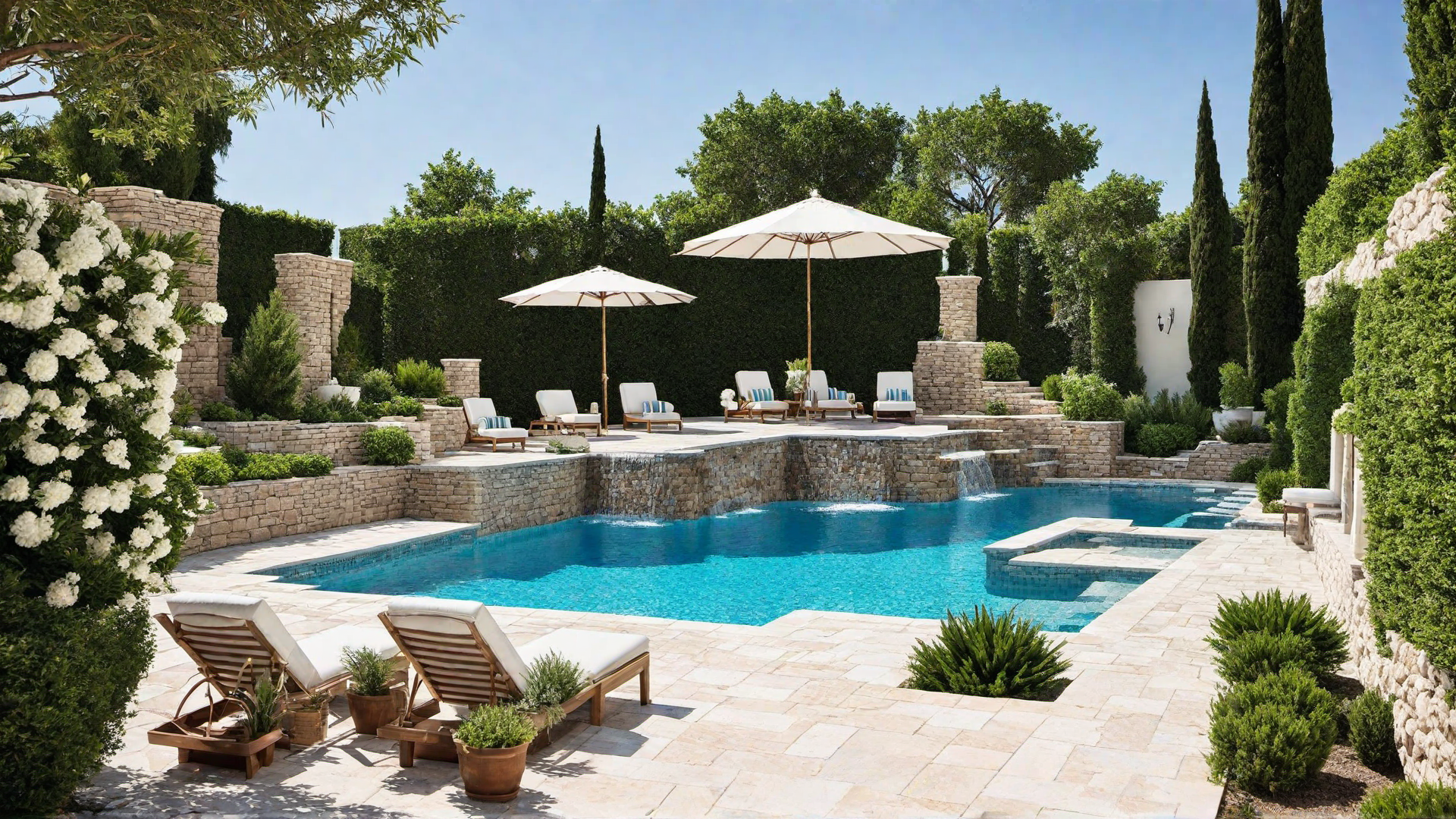 Greek Island: Pool with Whitewashed Stone and Aegean Blue Water