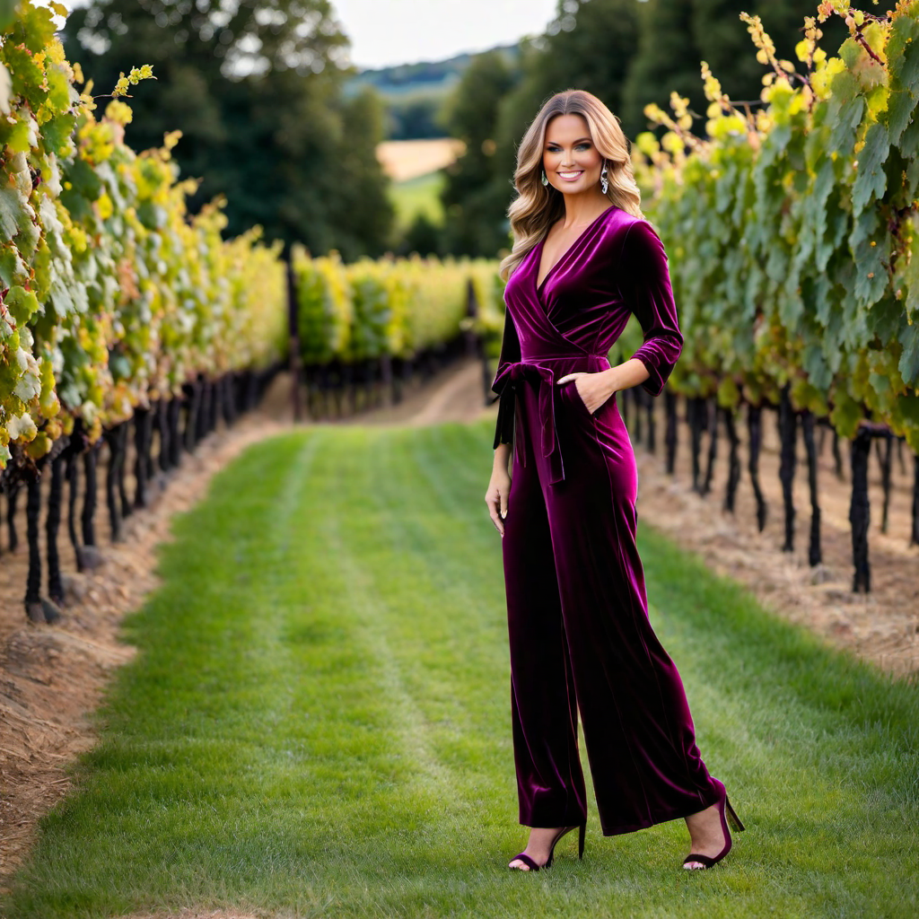 Velvet Wrap Top with Wide-Leg Jumpsuit