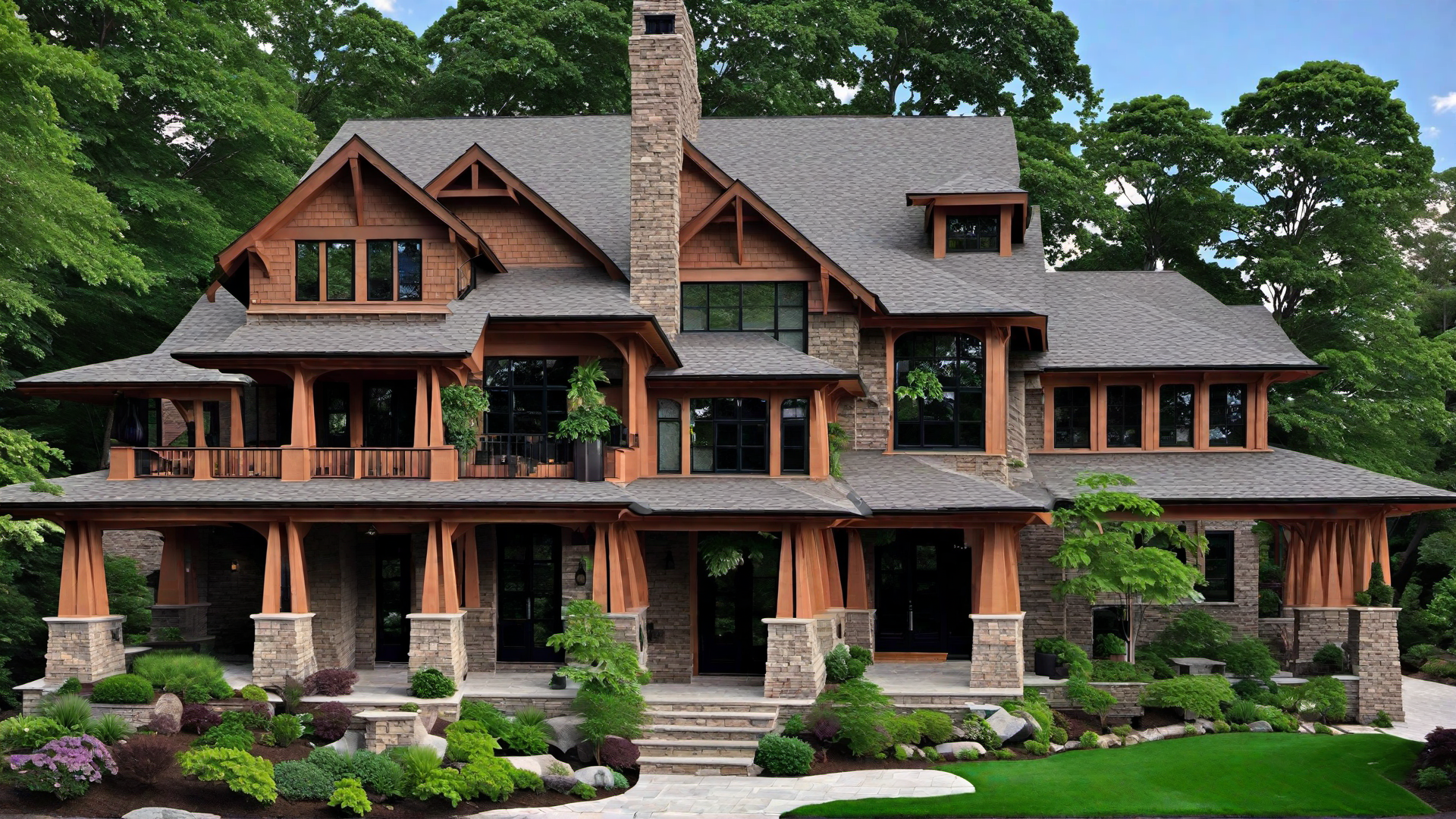 Tapered Columns on Raised Stone Porch