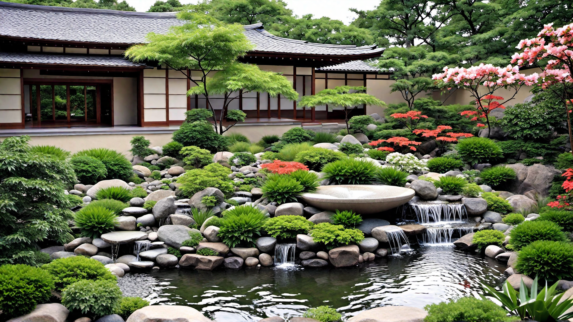 Water Features: Koi Ponds and Bamboo Fountains