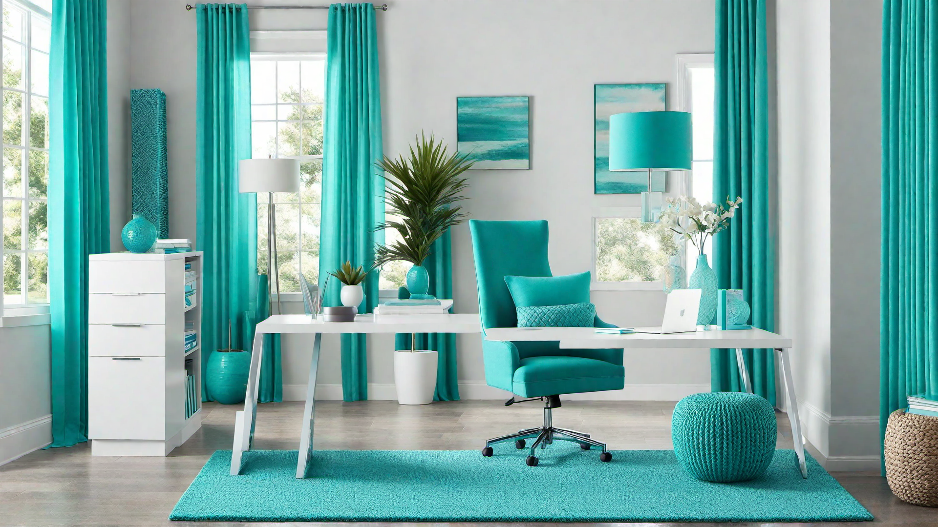 Refreshing Blues: Aqua Blue Accents in Home Office
