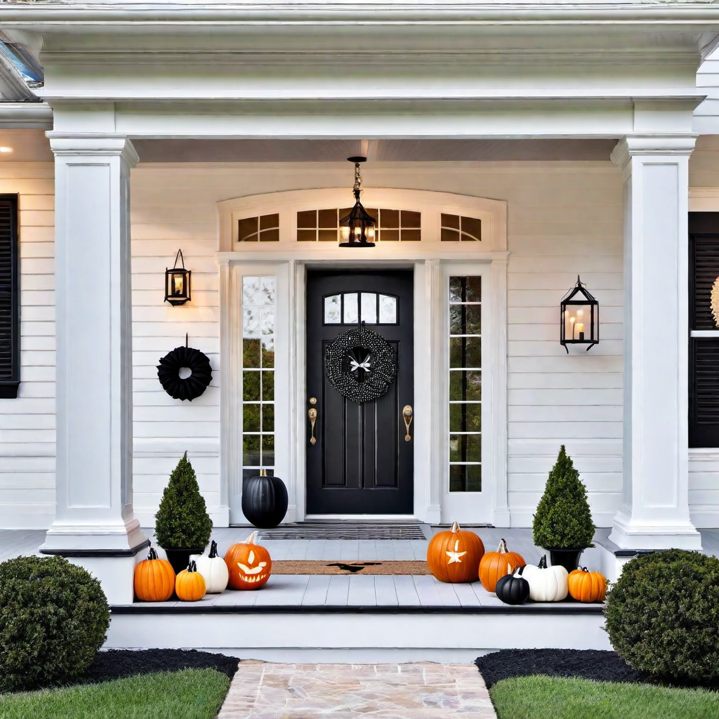 Spooky Elegance: Black and White Front Porch Decor