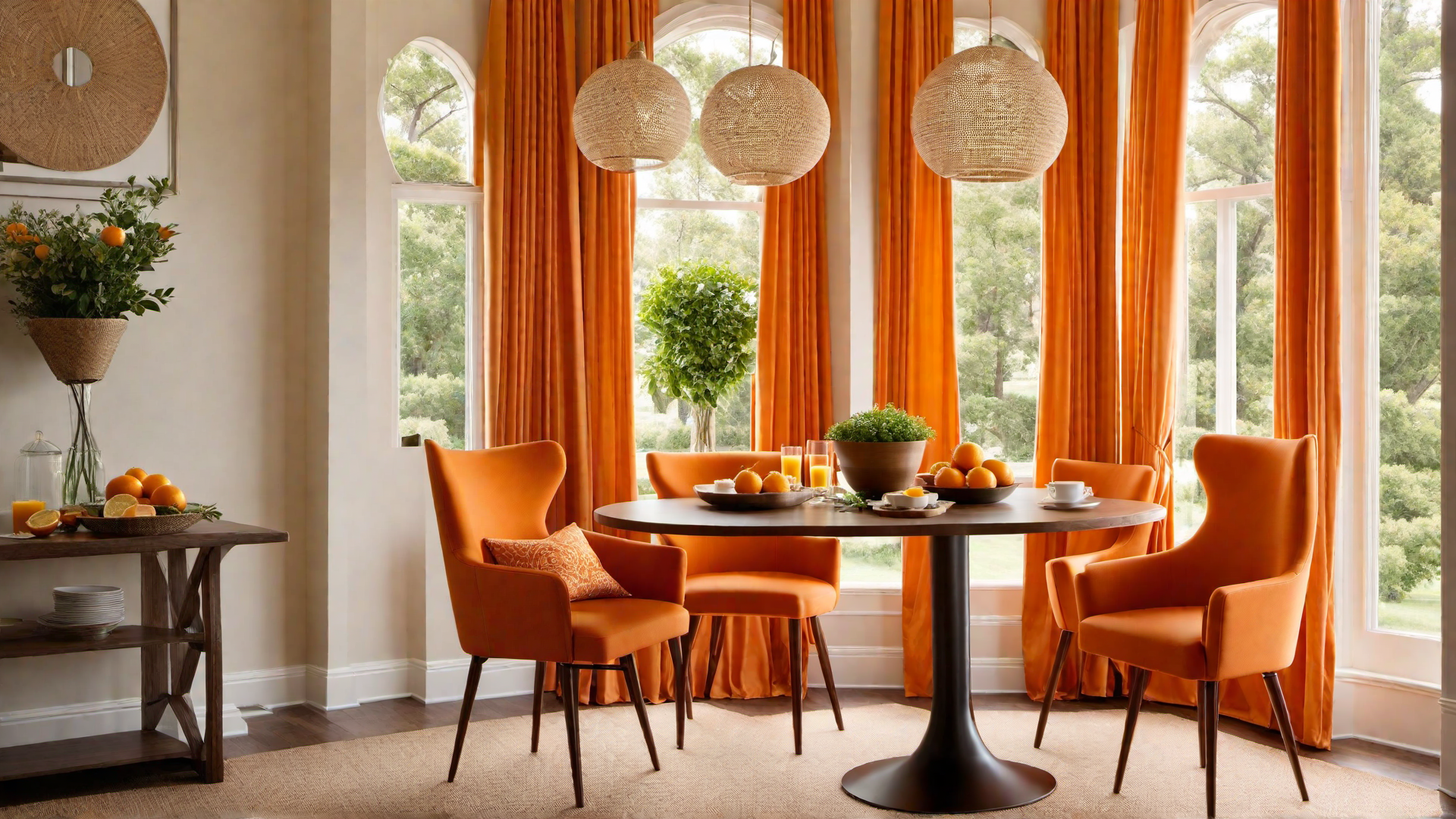 Sunny Breakfast Nook: Orange Upholstered Chairs