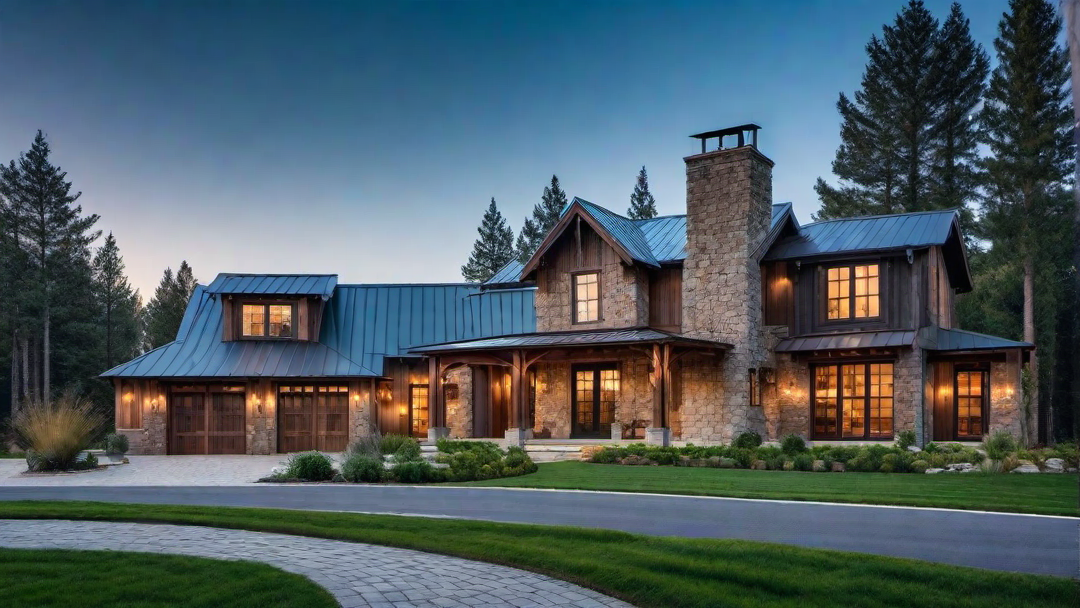 Farmhouse with Stone Chimney and Metal Roof
