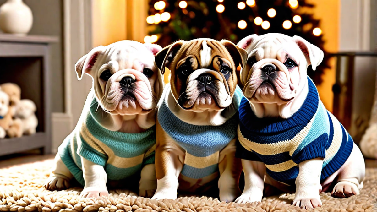 Snuggly Bulldog Puppies in Sweaters