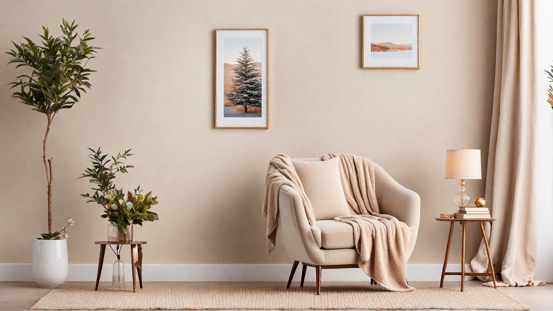Understated Luxury: Beige Velvet Armchair in Reading Corner