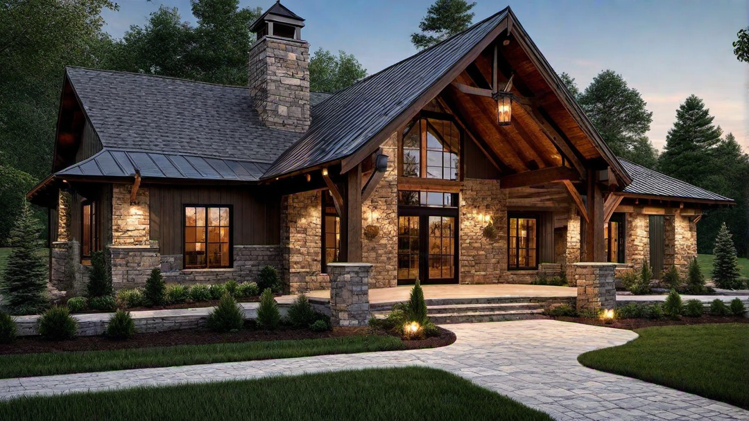 Natural Harmony: Stone and Wood Barndominium Exterior
