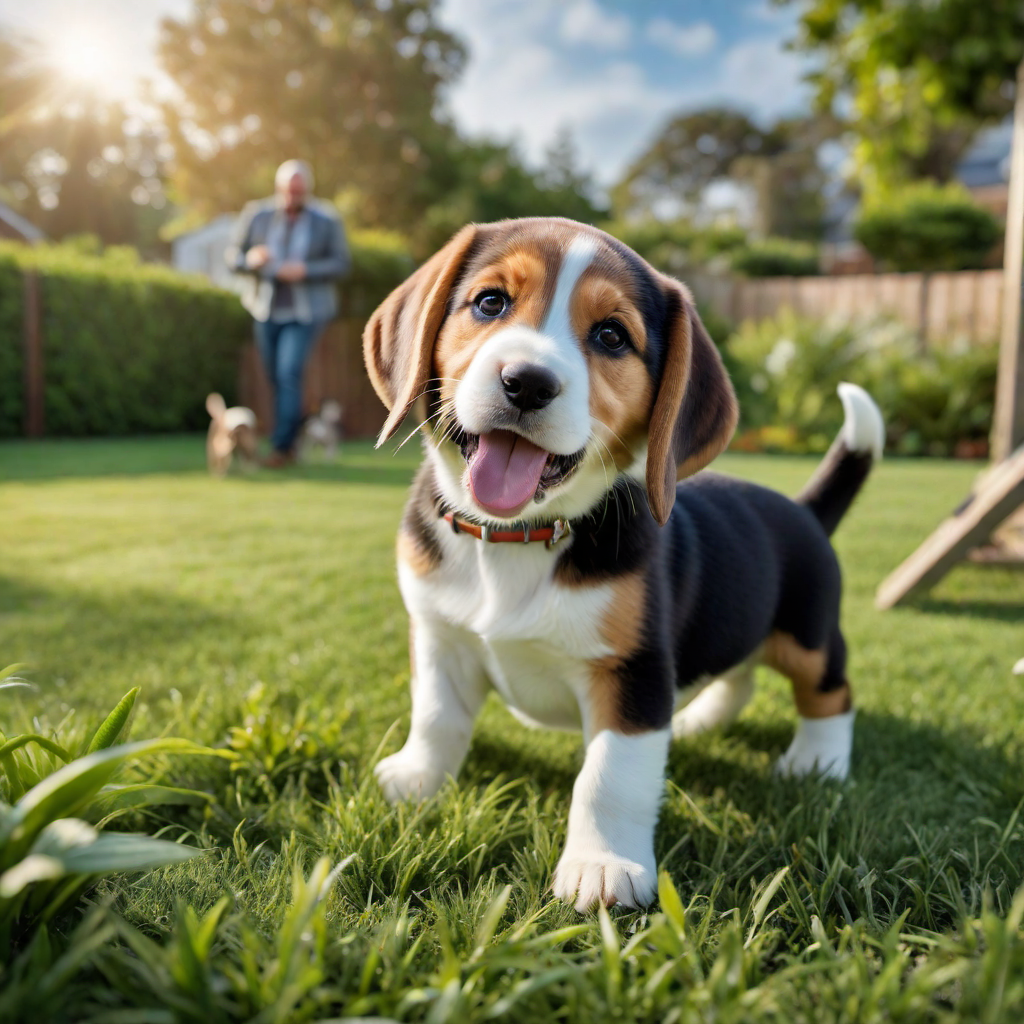 Beagle Pup Learning Tricks with Its Owner