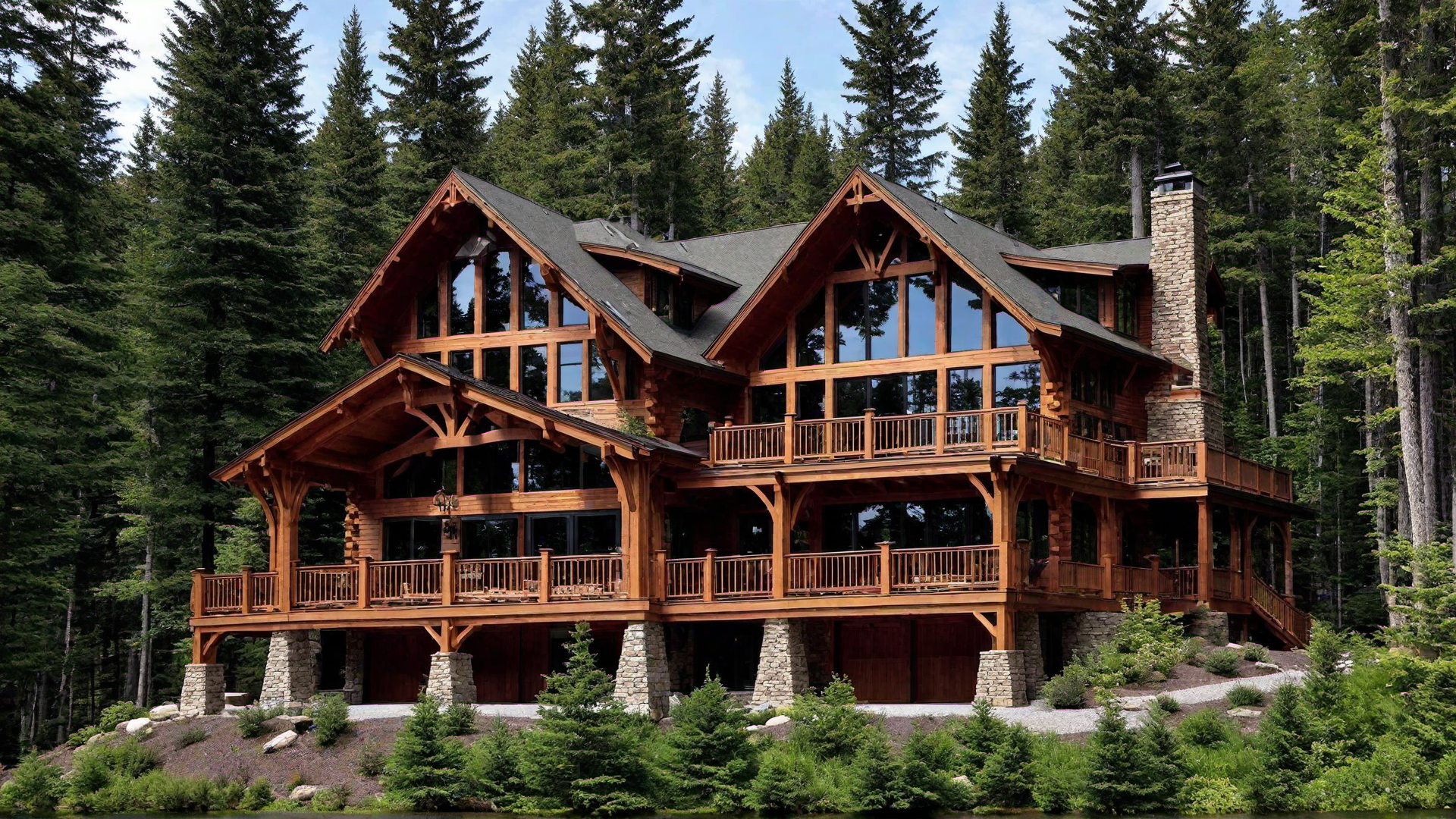 Classic Timber Frame House in the Woods
