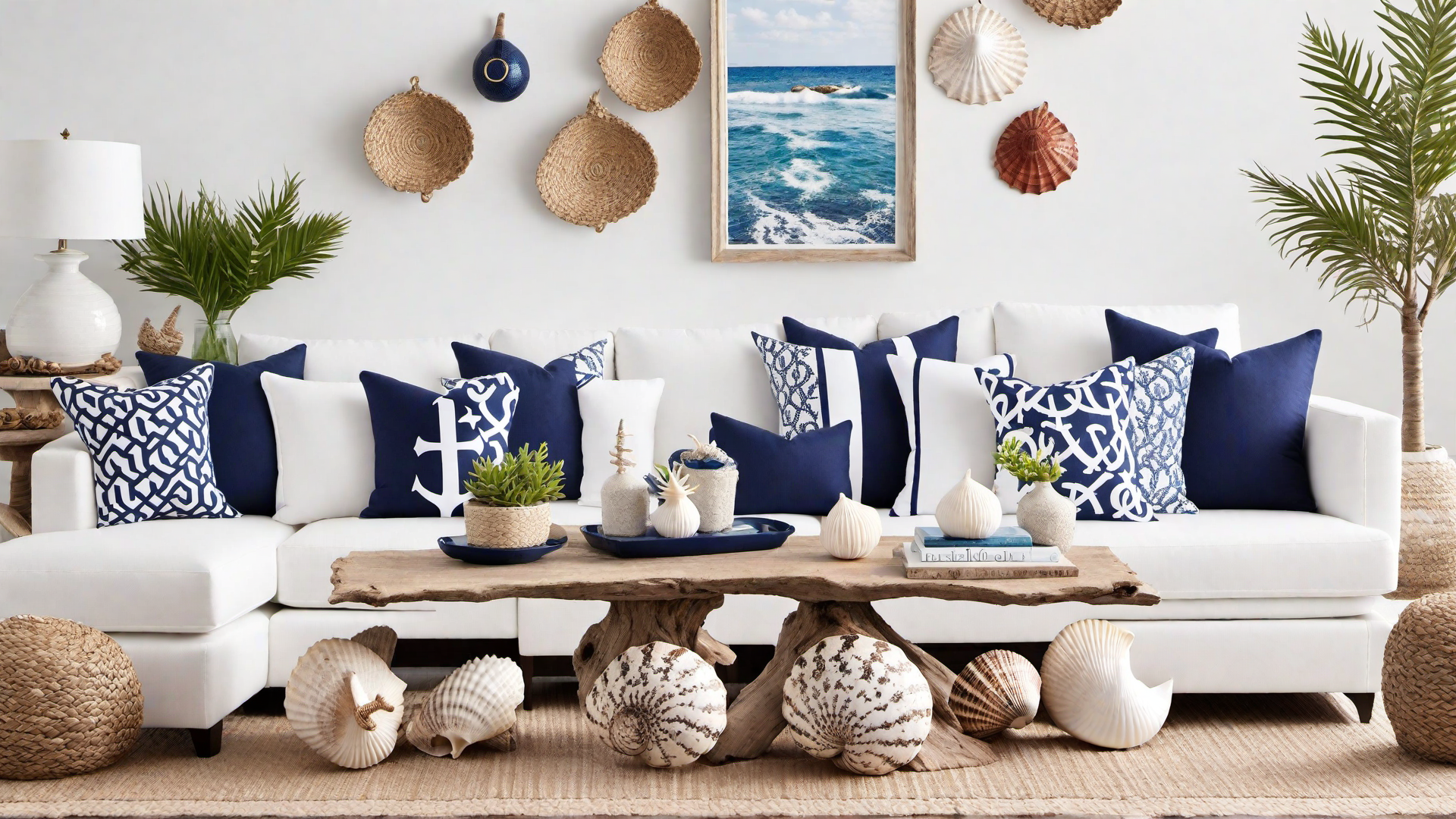 Coastal White Living Room with Nautical Decor