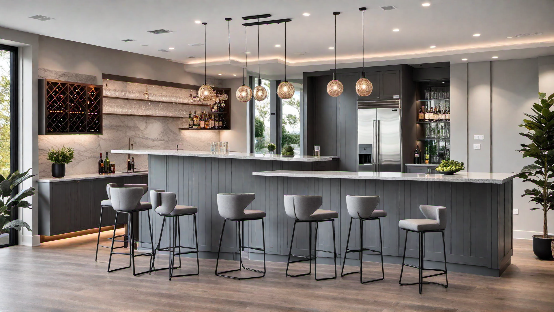 Contemporary Grey Home Bar with Sleek Countertops