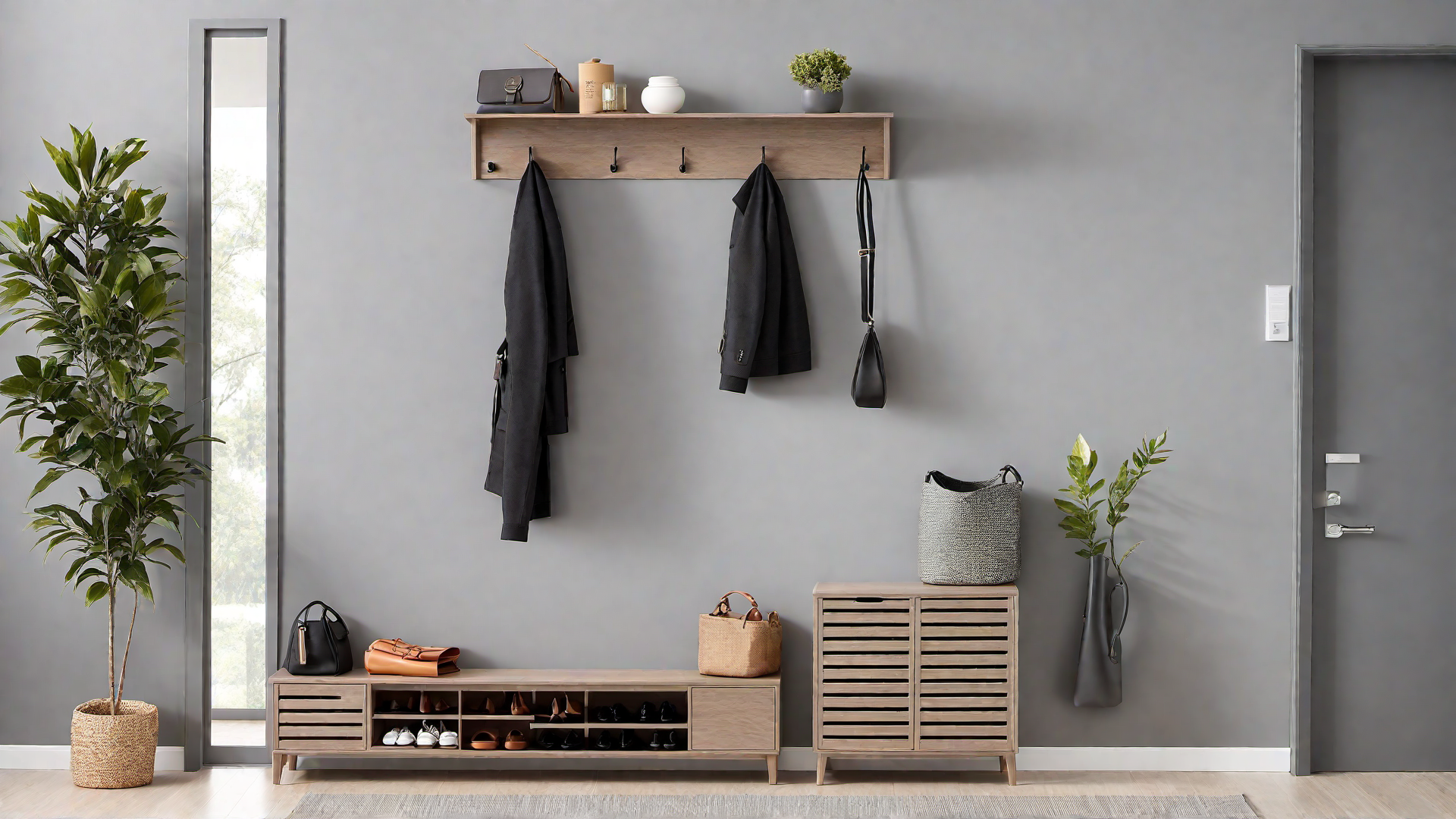 Chic Grey Entryway with Stylish Storage Solutions