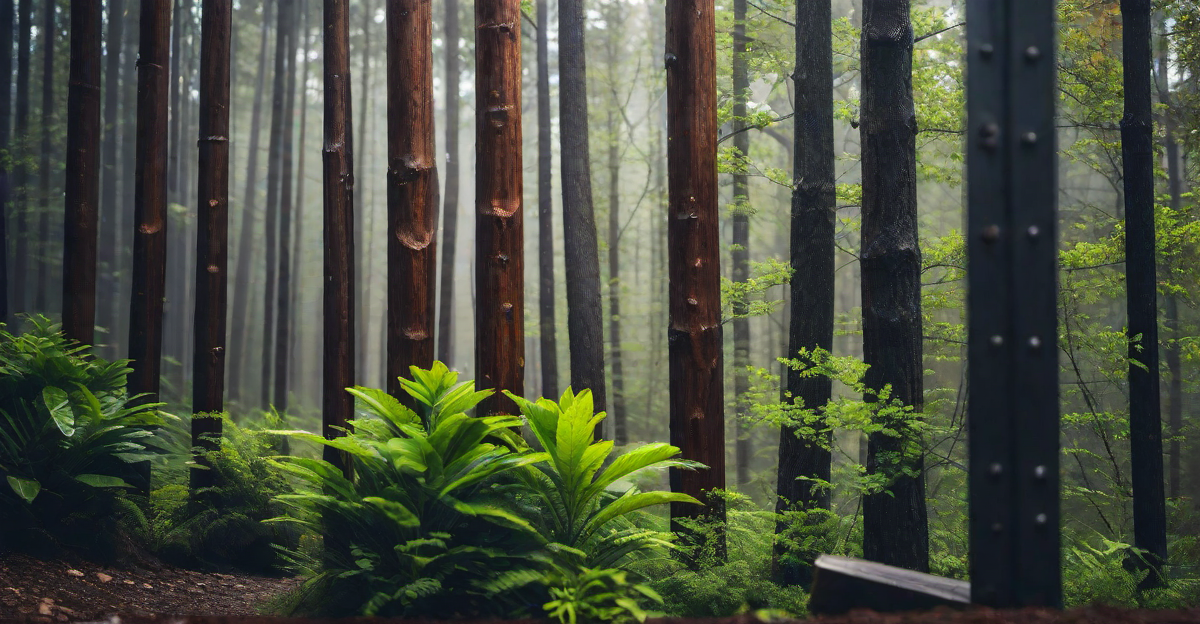 Natural Integration: Corrugated Metal Fence with Wooden Posts