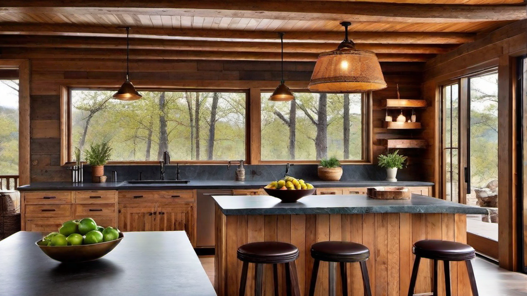 Log Cabin Kitchen with Farmhouse Sink