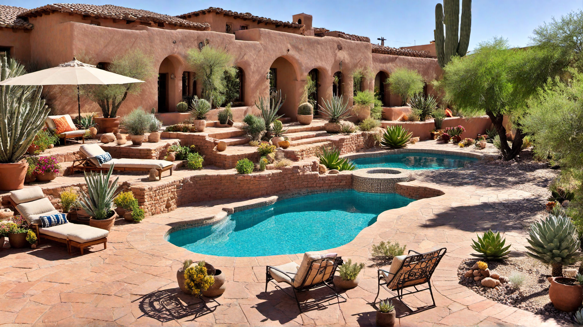 Southwestern Style Pool with Adobe Accents
