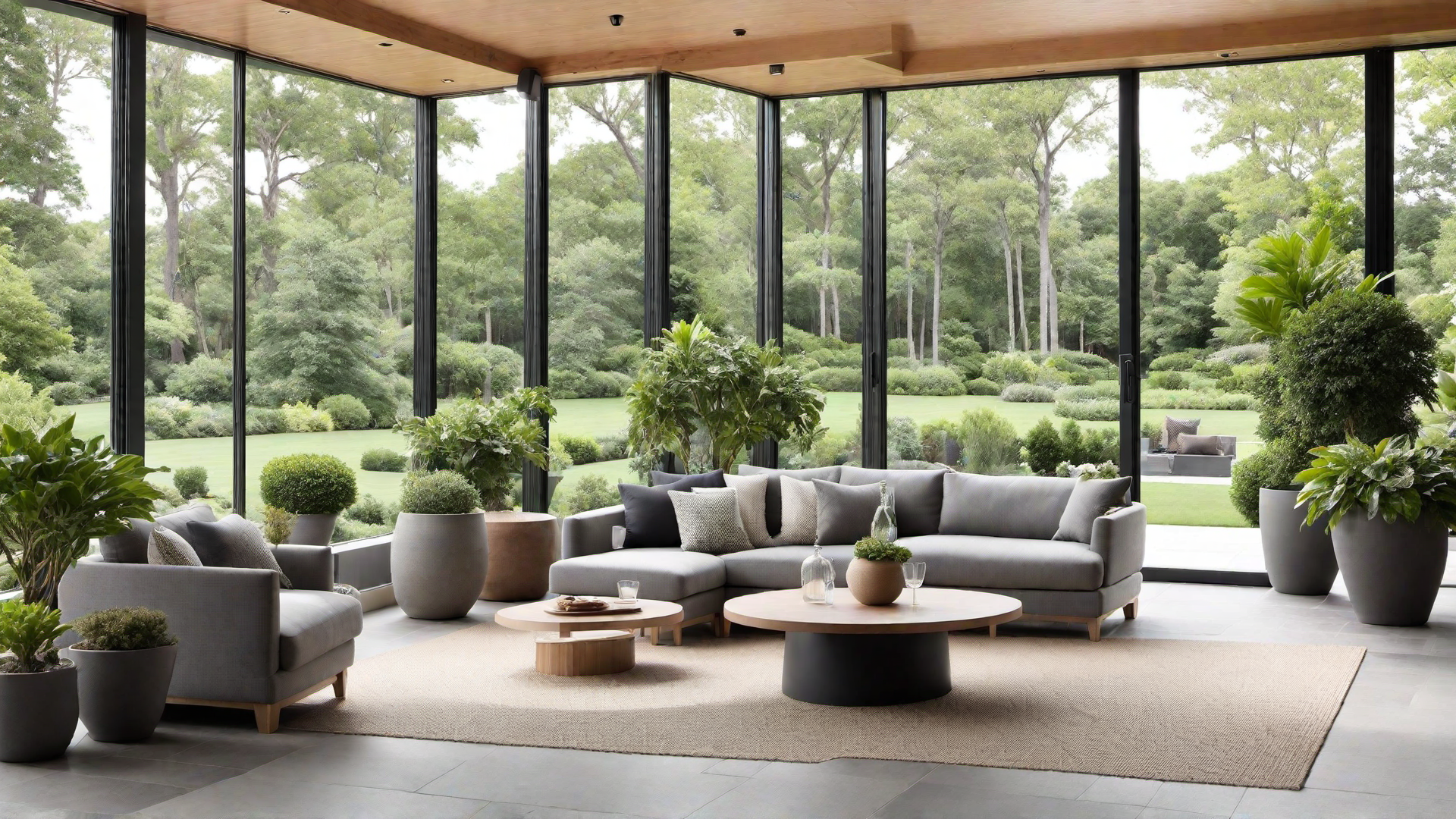 Light and Airy Grey Sunroom with Floor-to-Ceiling Windows