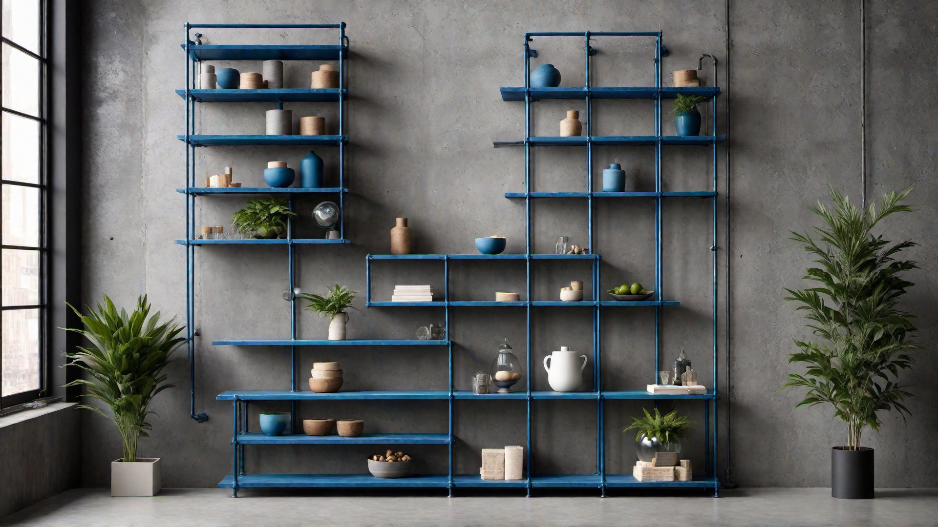 Industrial Chic: Blue Metal Shelving Units