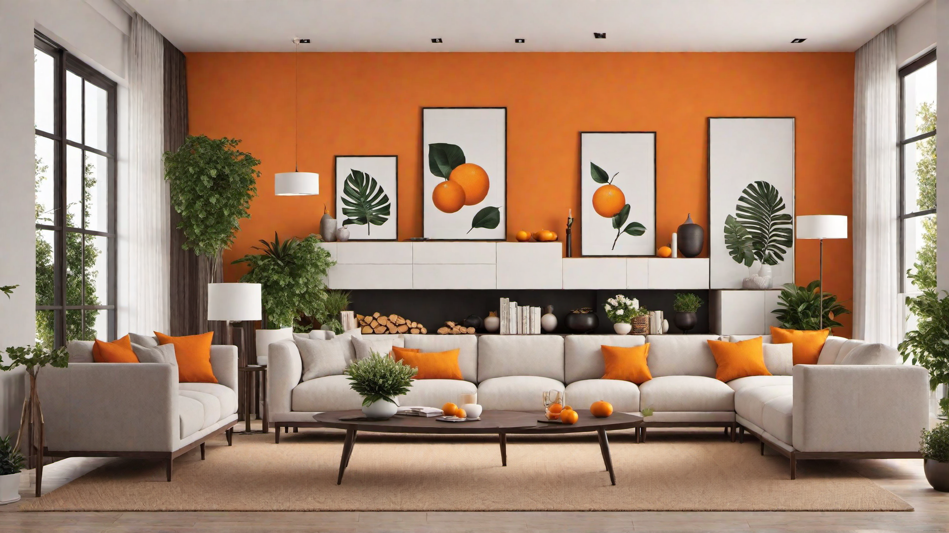Warmth and Elegance: Orange Accent Wall in Living Room