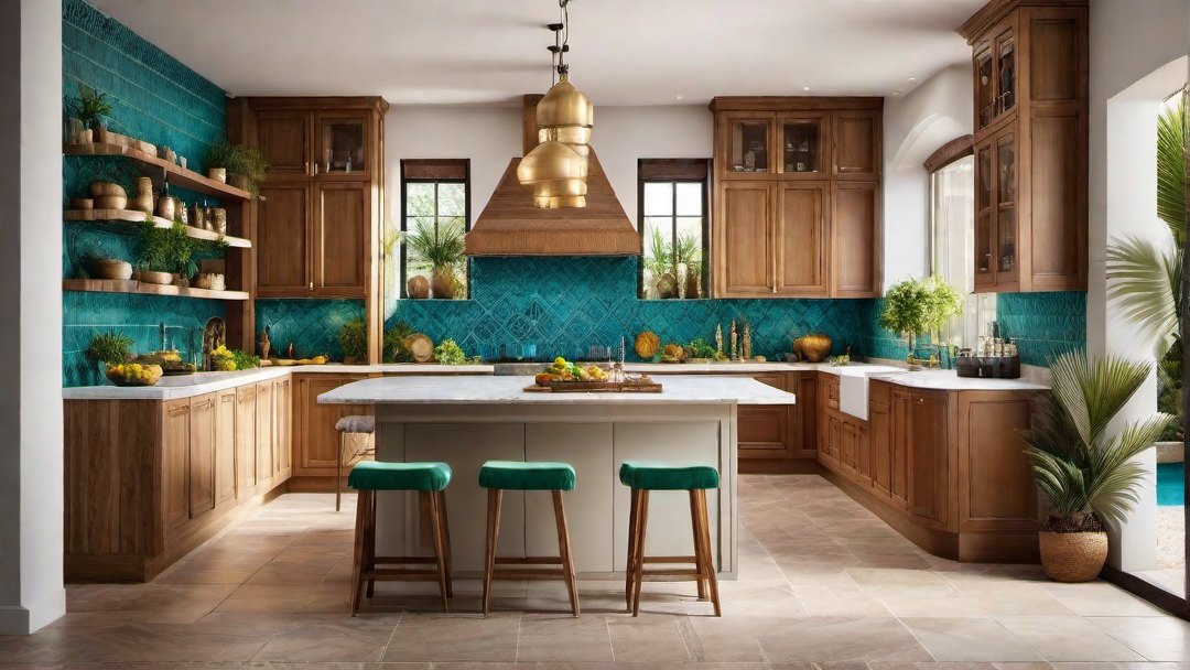 Tropical Paradise: Mediterranean Kitchen with Palm Leaf Decor