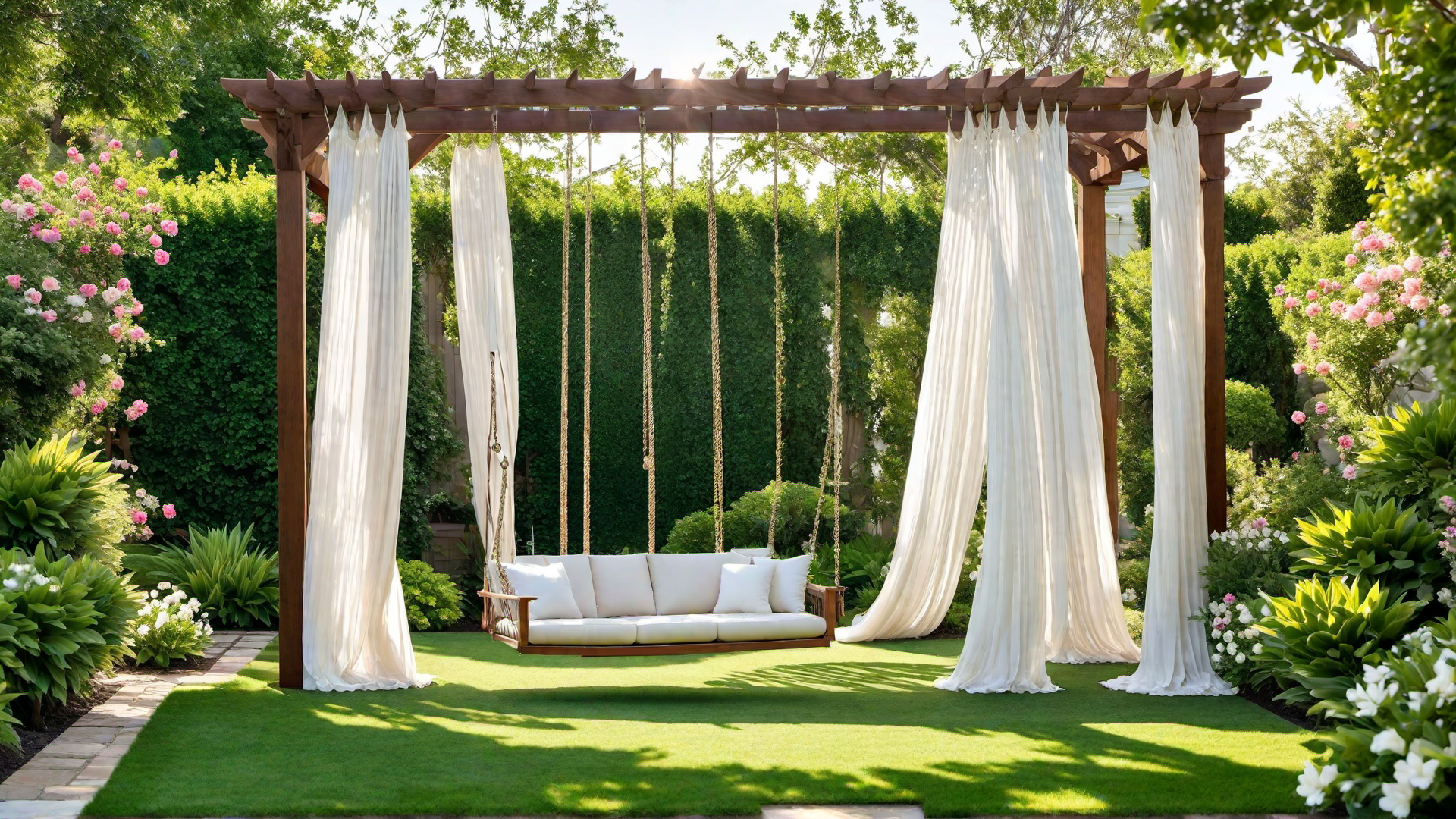 Light and Airy Pergola with Sheer Curtains