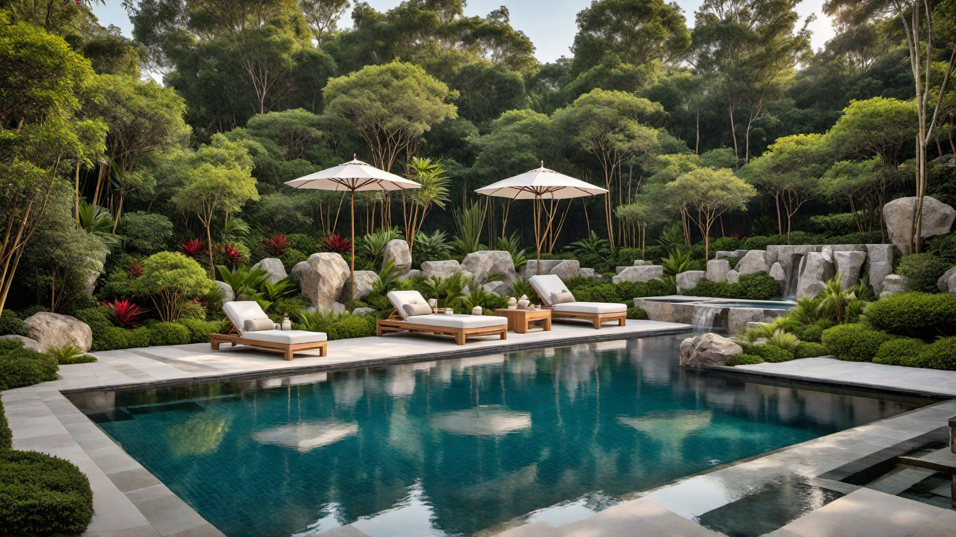 Zen Garden Pool with Bamboo and Stone Elements