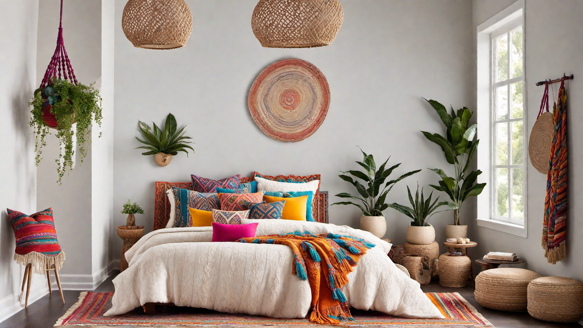 Colorful Textiles: Bohemian Bedspread and Pillows
