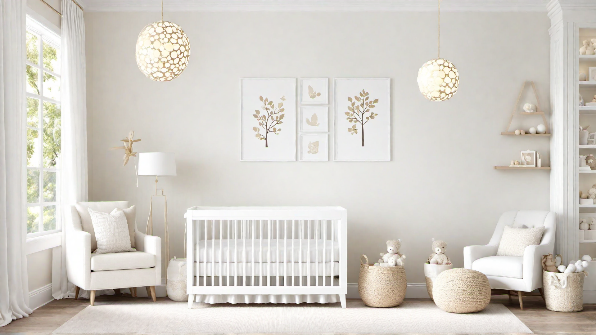 White Nursery with Neutral Decor and Soft Lighting