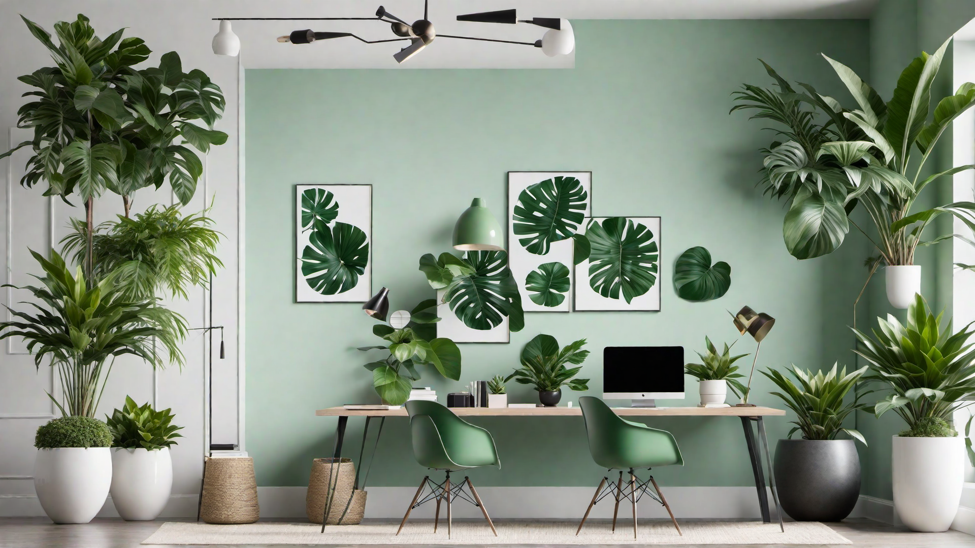 Contemporary Oasis: Green Home Office with Modern Touches