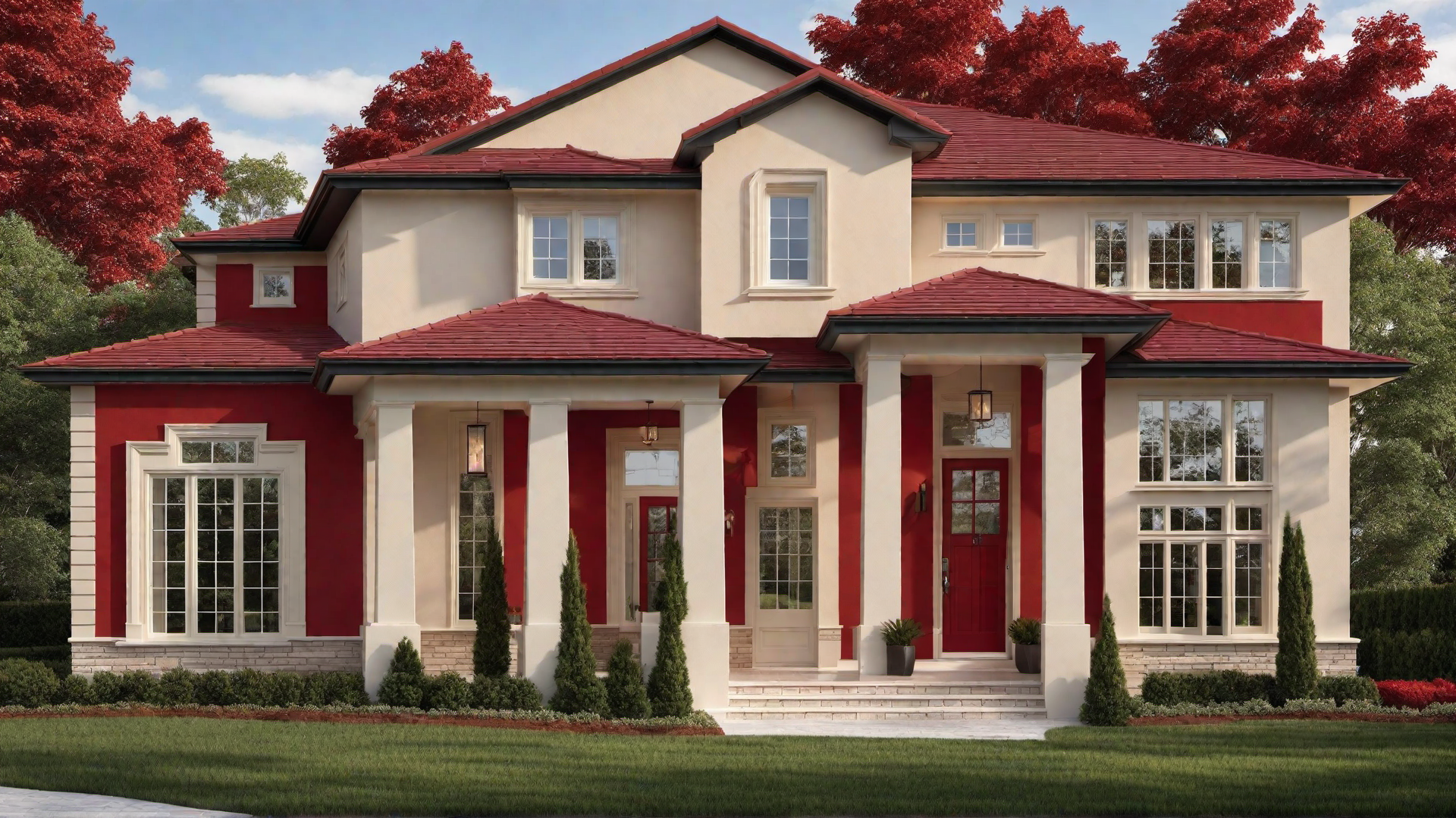 Dual-Tone Red and Beige Exterior