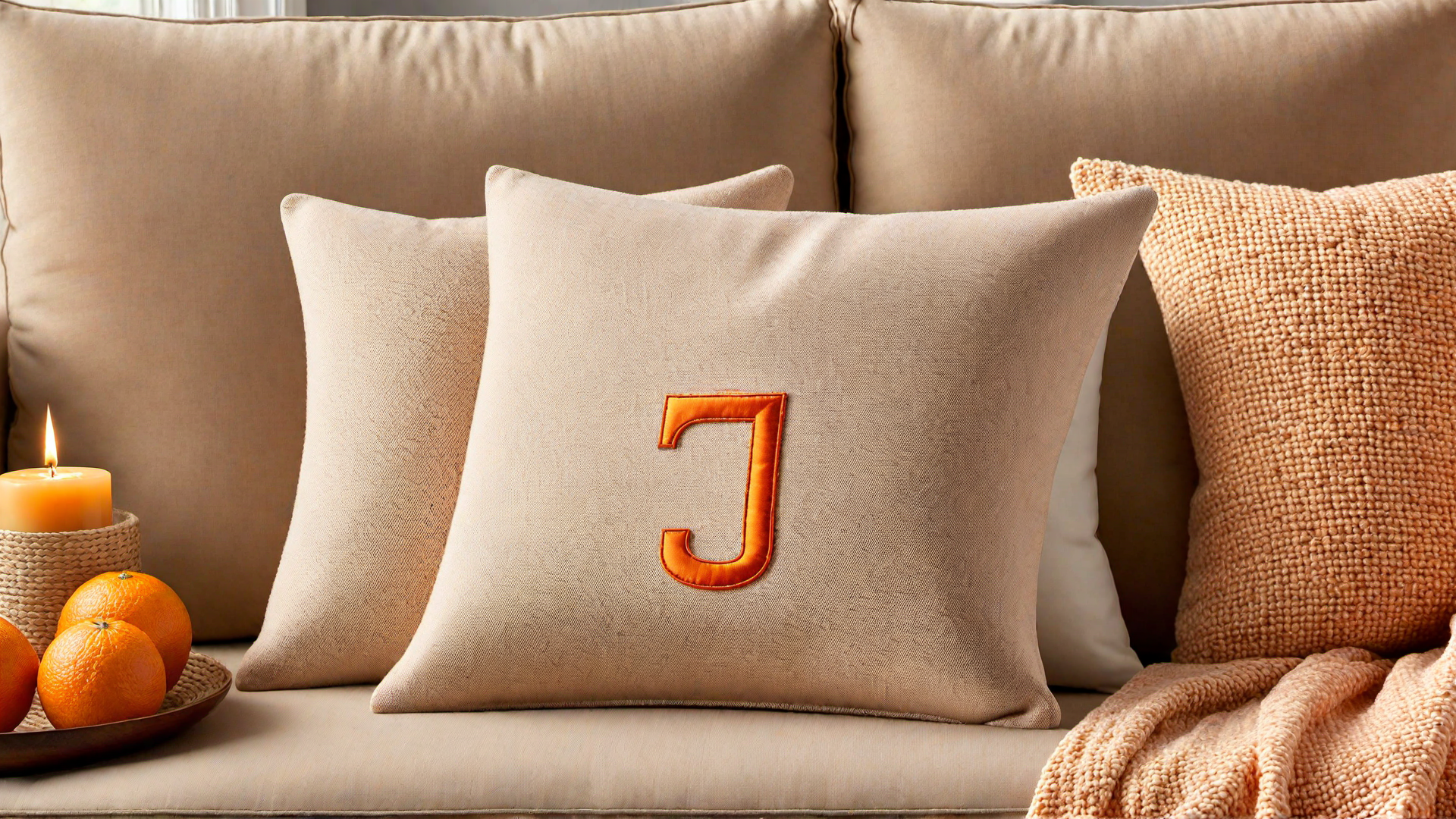 Personalized Touch: Orange Monogrammed Throw Pillow
