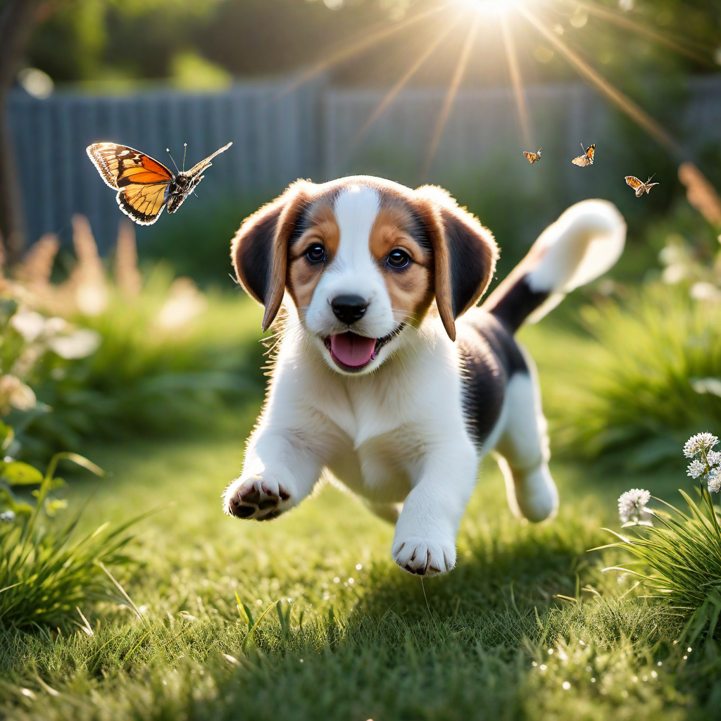 Playful Beagle Puppy Chasing Its Own Tail