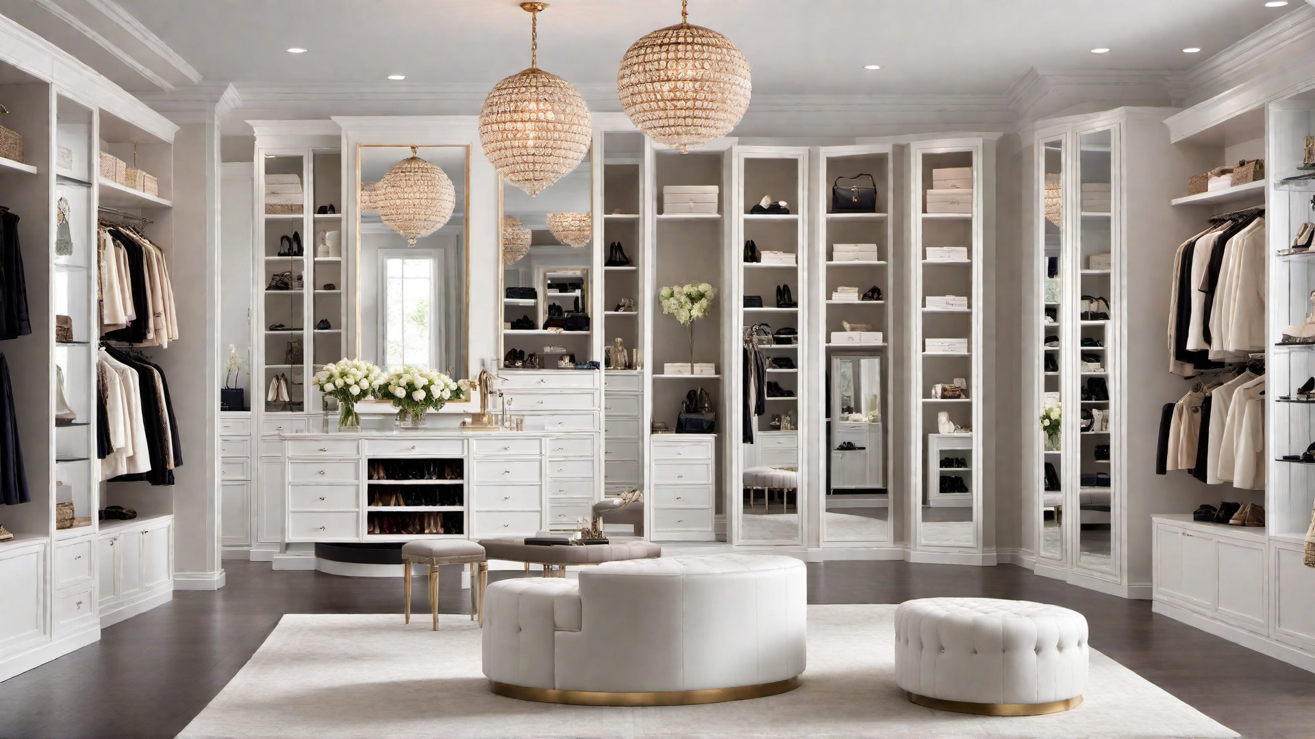 White Bedroom with Walk-in Closet and Vanity Area
