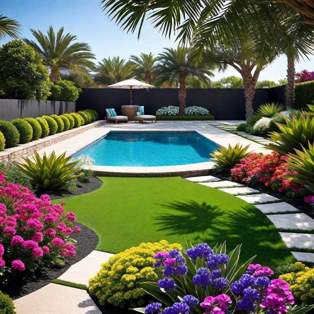 Playful Paradise: Colorful Poolside Landscape Design